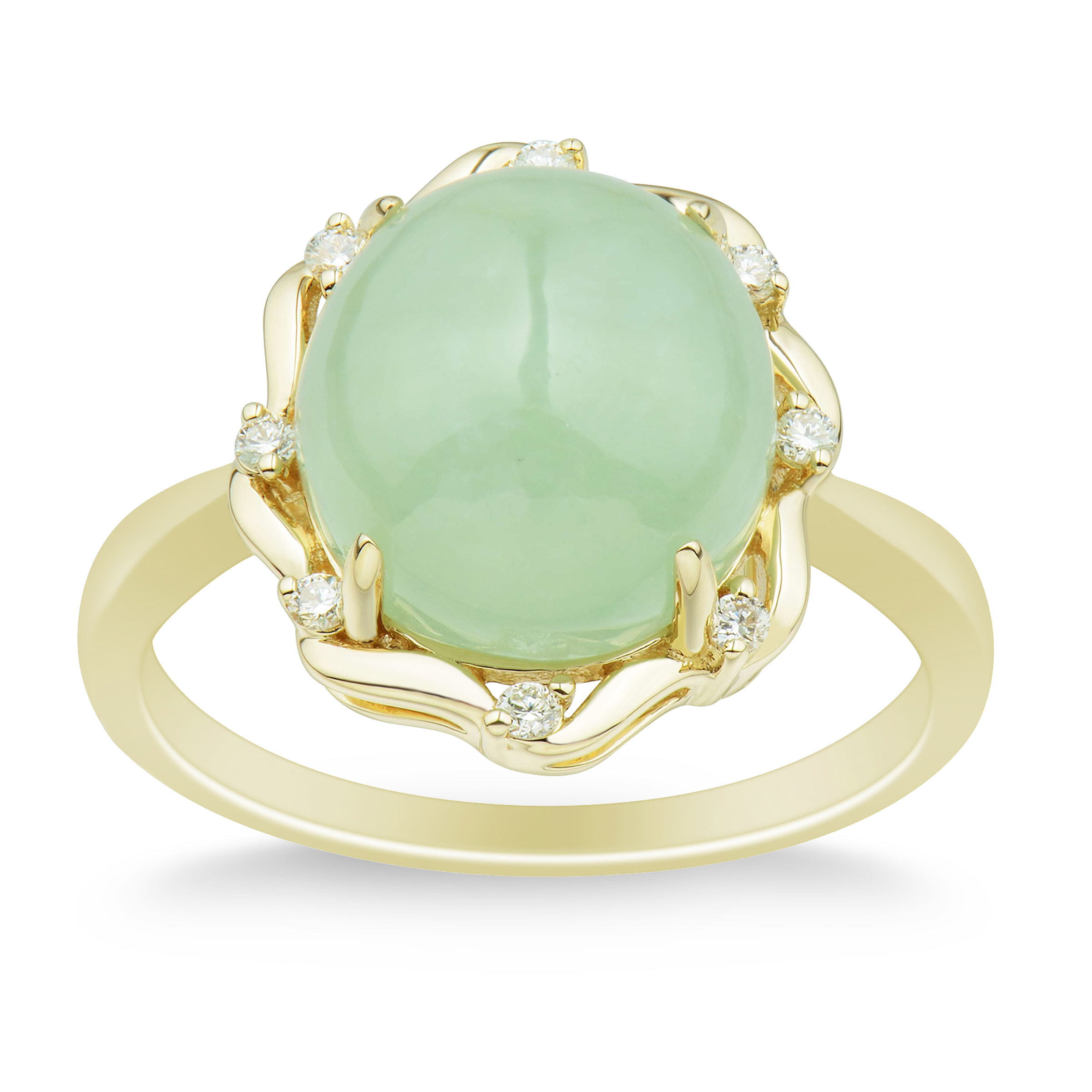 Oval Shaped Jade and Diamond Ring (0.10 ctw)