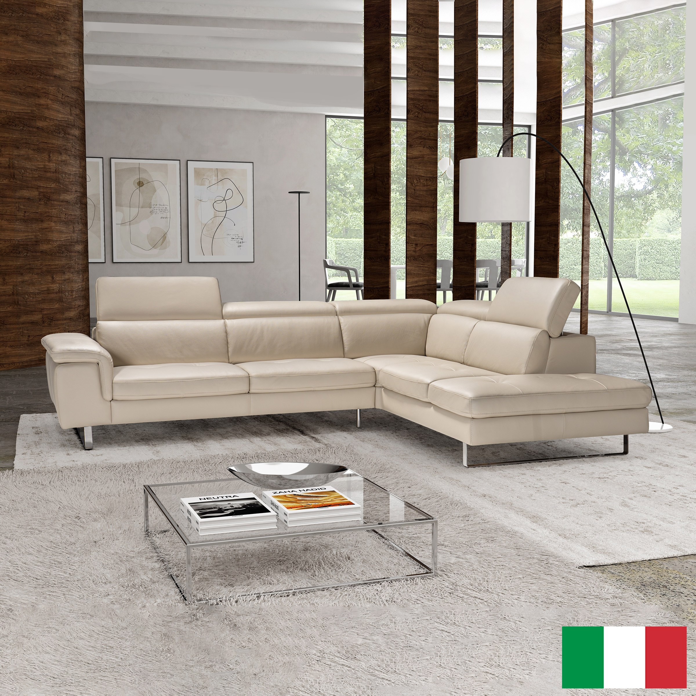 Emma - Sectionnel en cuir fleur 2 pièces à présentation droite