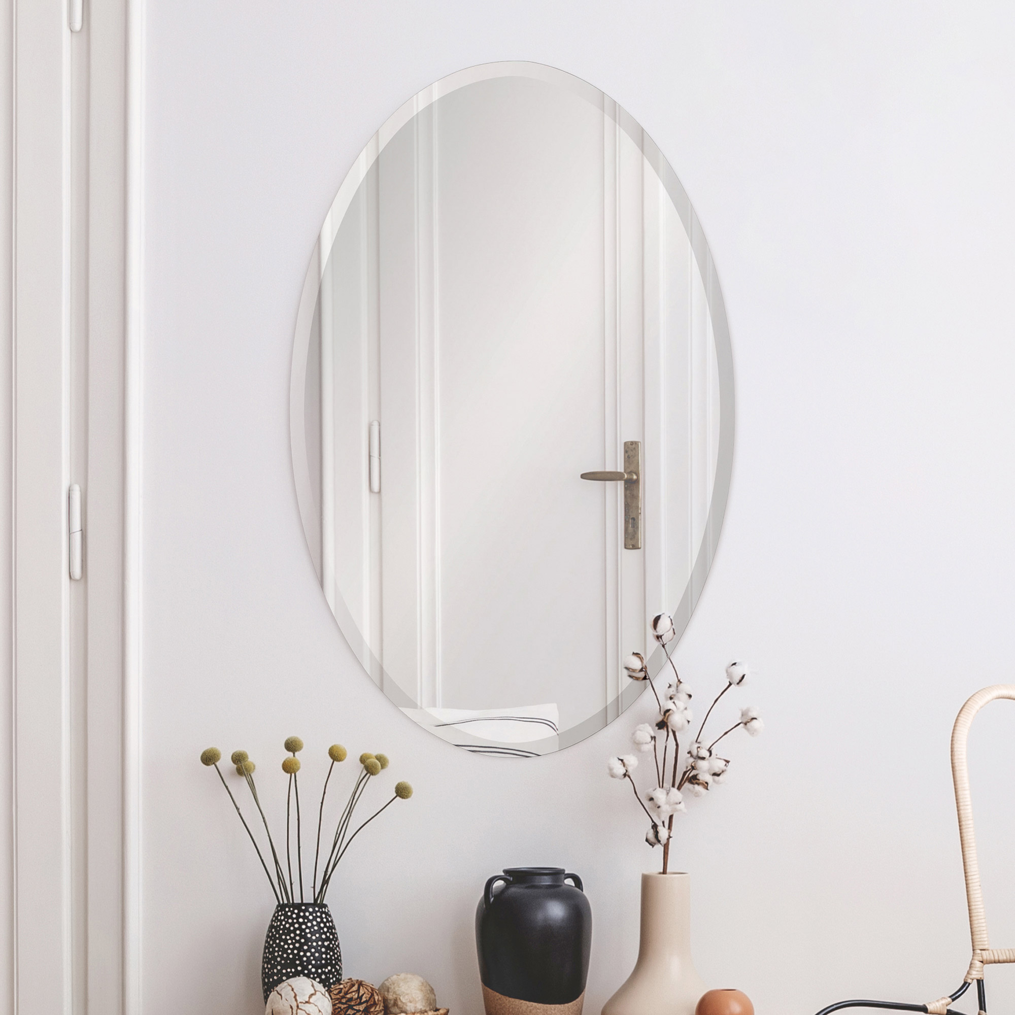 Ollie Frameless Oval Mirror with Beveled Edge