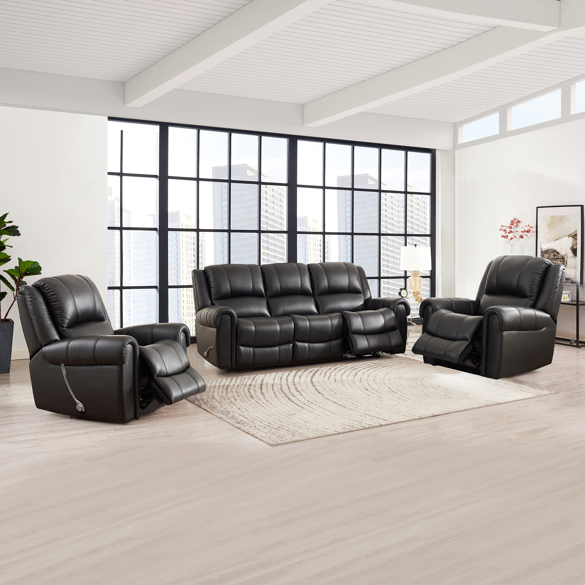 Prospera Home Santa Fe Top-grain Leather Sofa, and 2 Chairs with Manual Recline