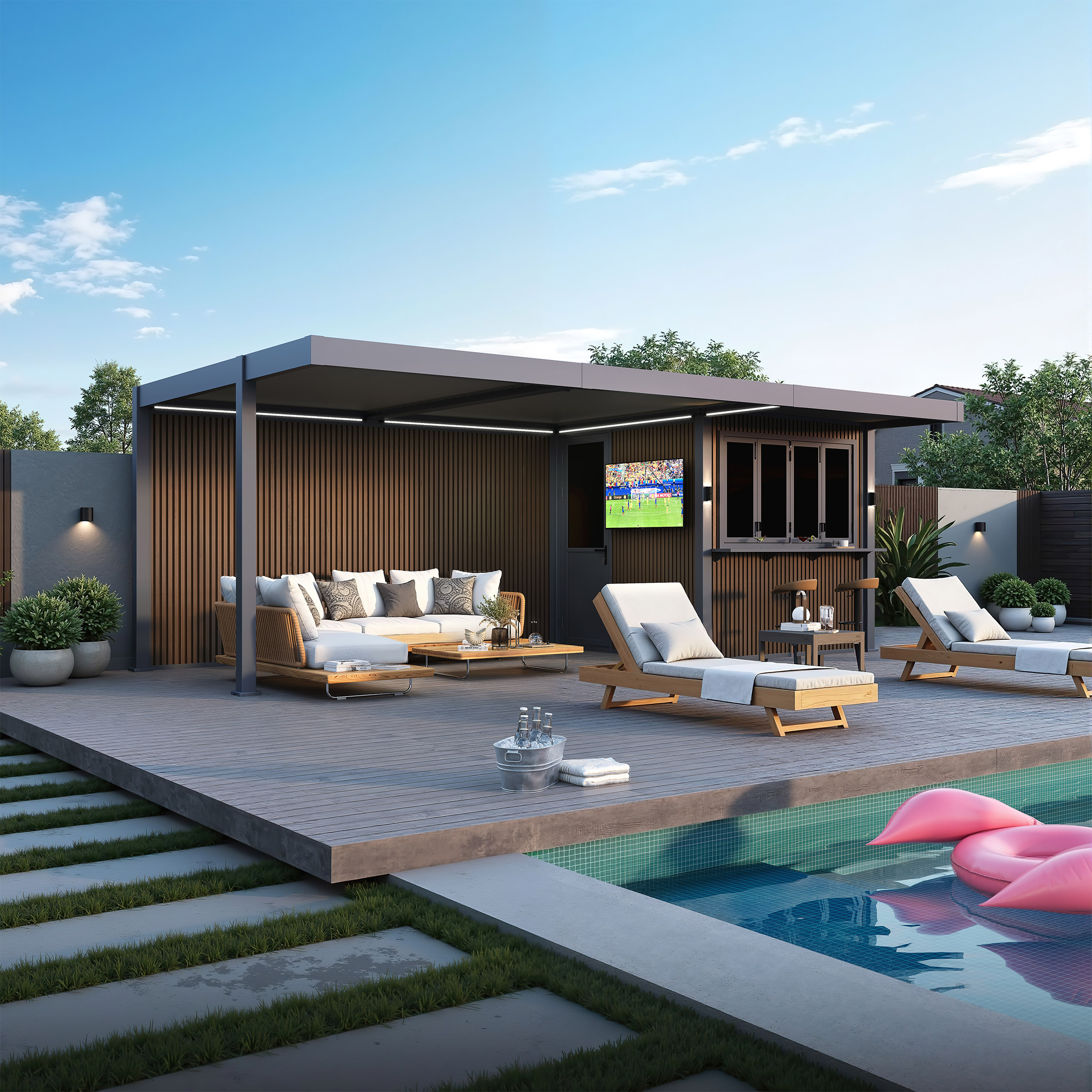 Riviera 12' x 24' Louvered Lounge Backyard Entertainment Cabana