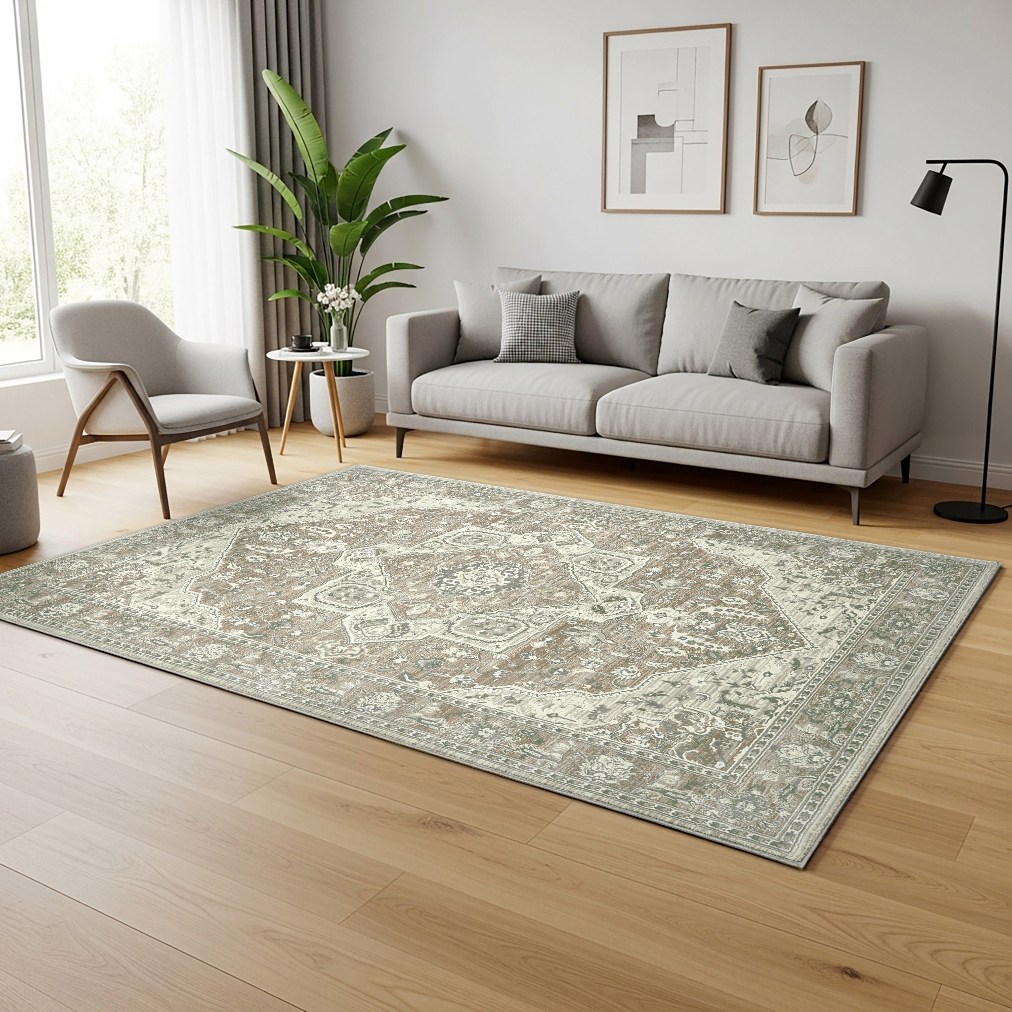 Sasha Area Rug, Adryan Beige Green, 5'3