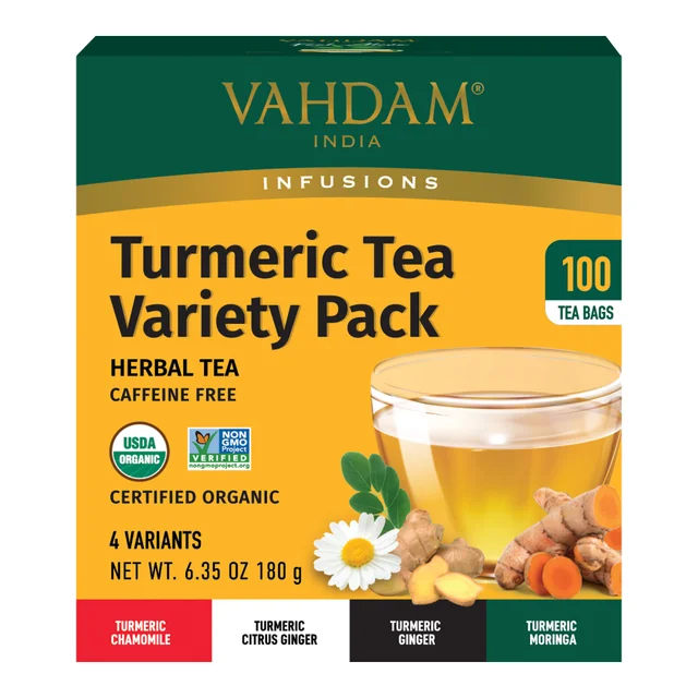 ORGANIC VAHDAM TEA TURMERIC VARIETY PACK 100 COUNT
