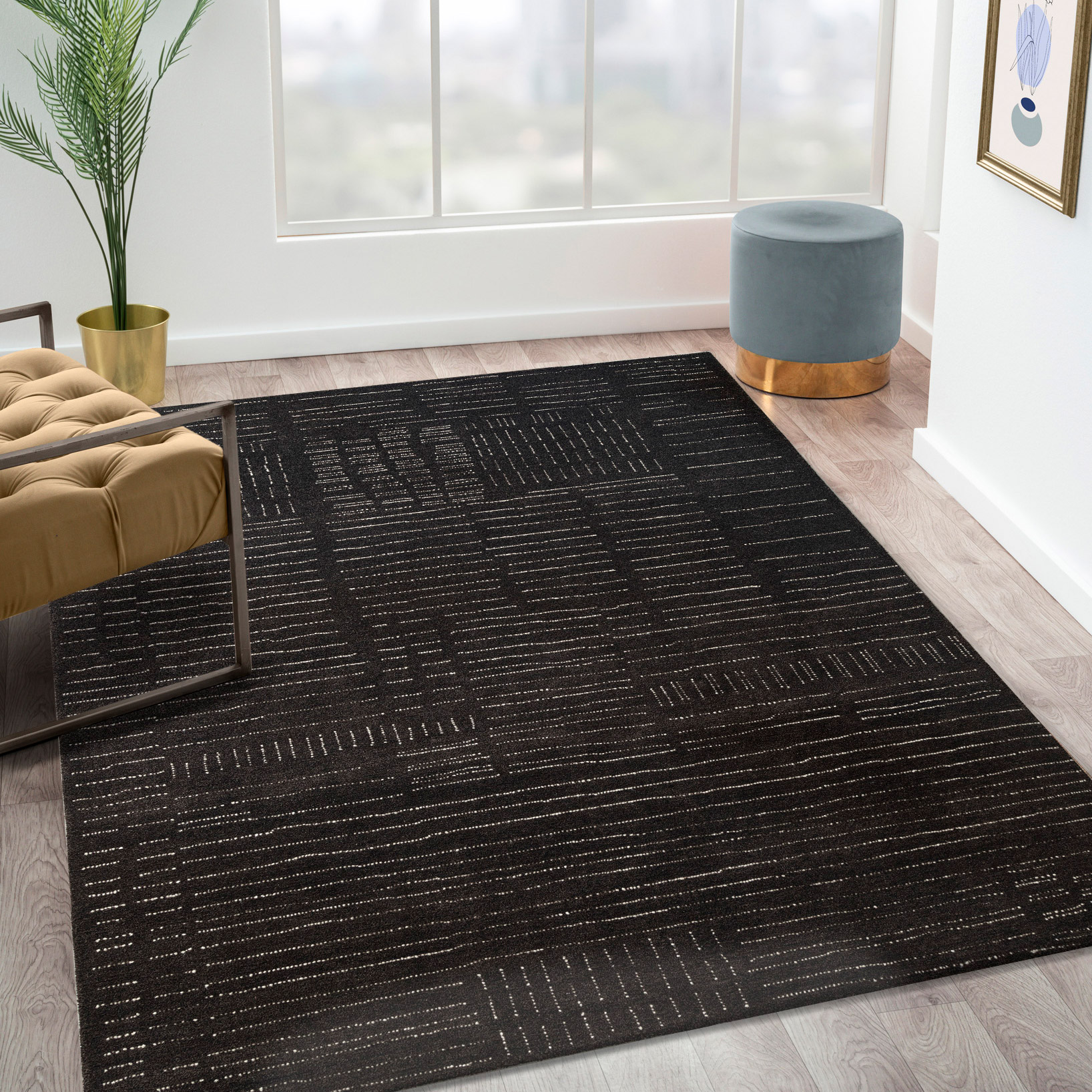 Obeetee Nomad Wool Area Rug Collection  Nina Charcoal