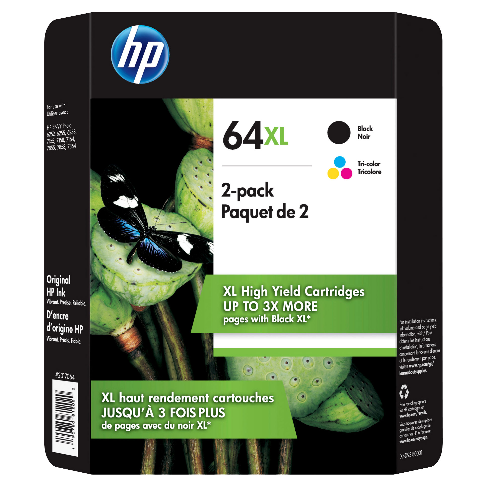 HP 64XL High Yield Ink Cartridge  Black & Tri-Color  2-Count