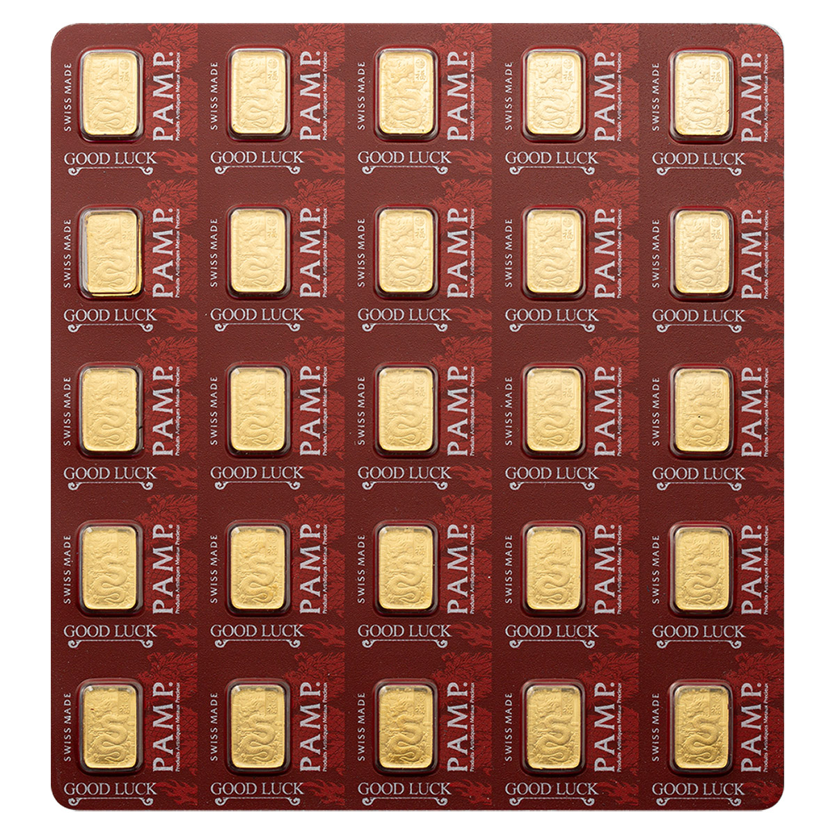 25 Gram PAMP Suisse Good Luck Dragon Multigram Gold Bar (New in Assay)