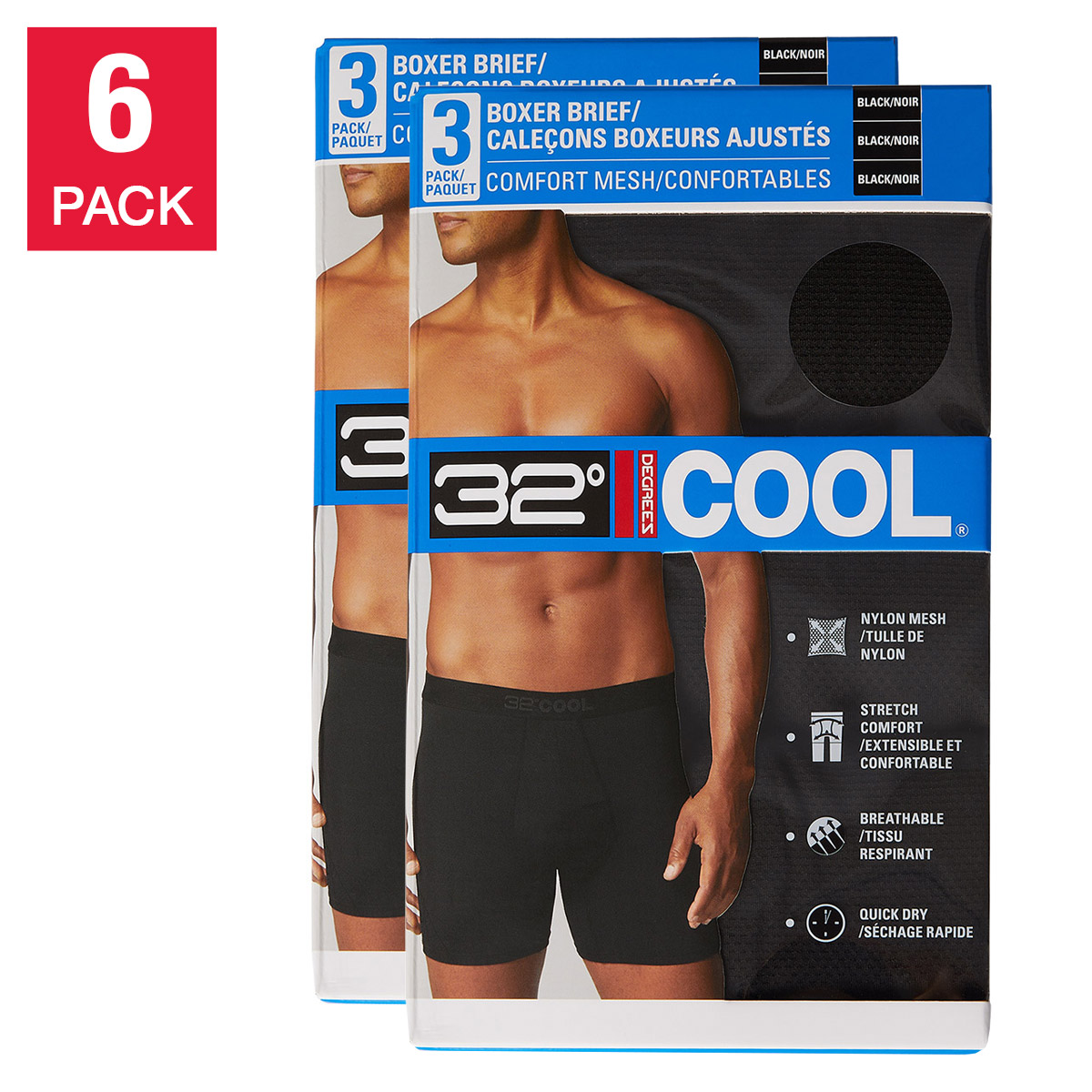 32 Degrees Men’s Comfort Mesh Boxer Brief, 6-pack