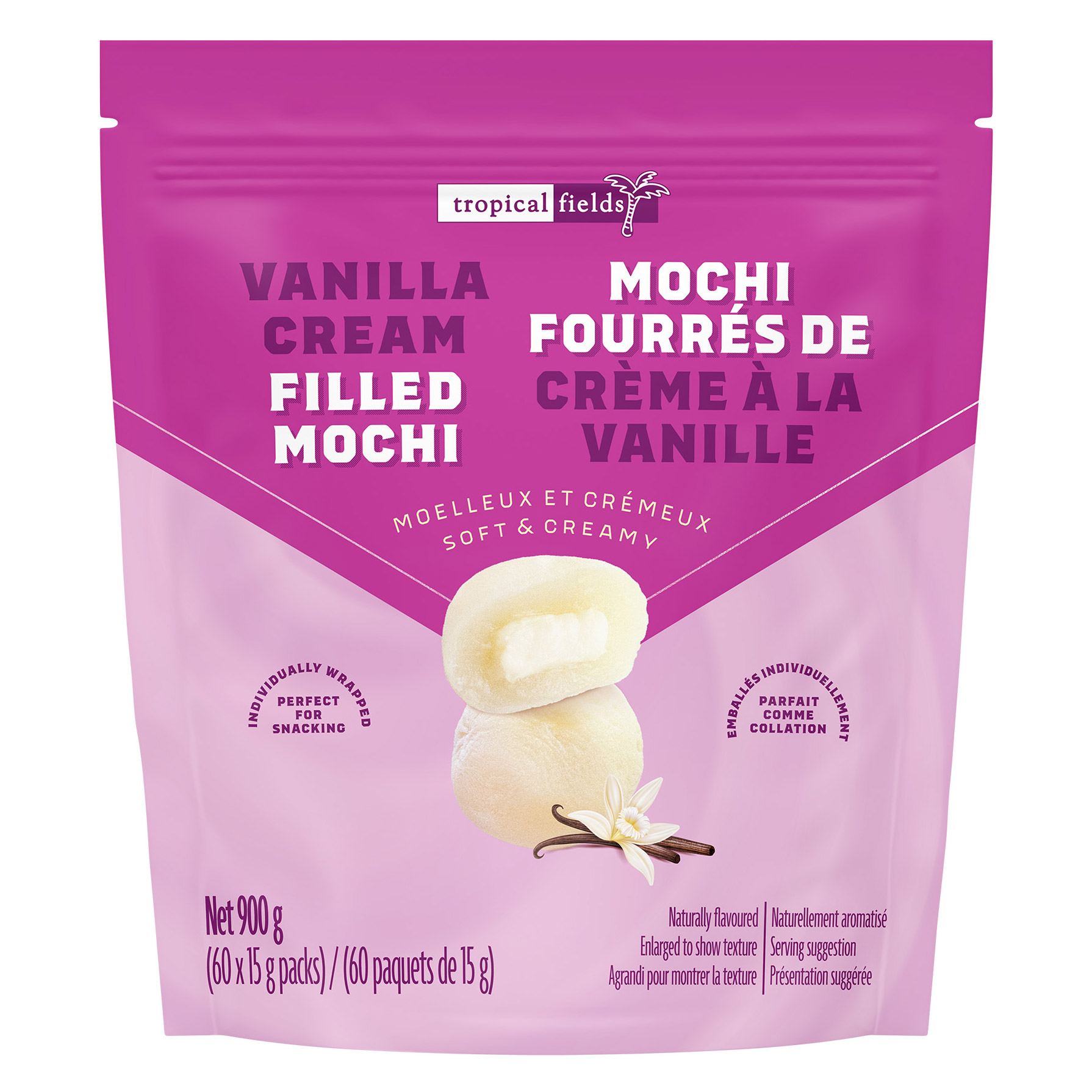 Tropical Fields Vanilla Cream Filled Mochi, 60 × 15 g