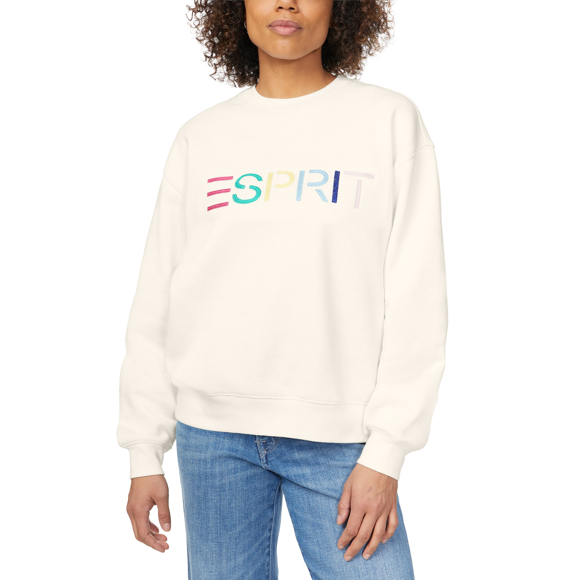 Esprit Women’s Logo Fleece Crewneck Sweatshirt Pullover Casual Cozy Brand New