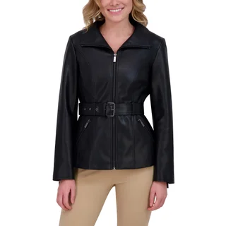 KENNETH COLE WOMEN'S BELTED FAUX LEATHER JACKET