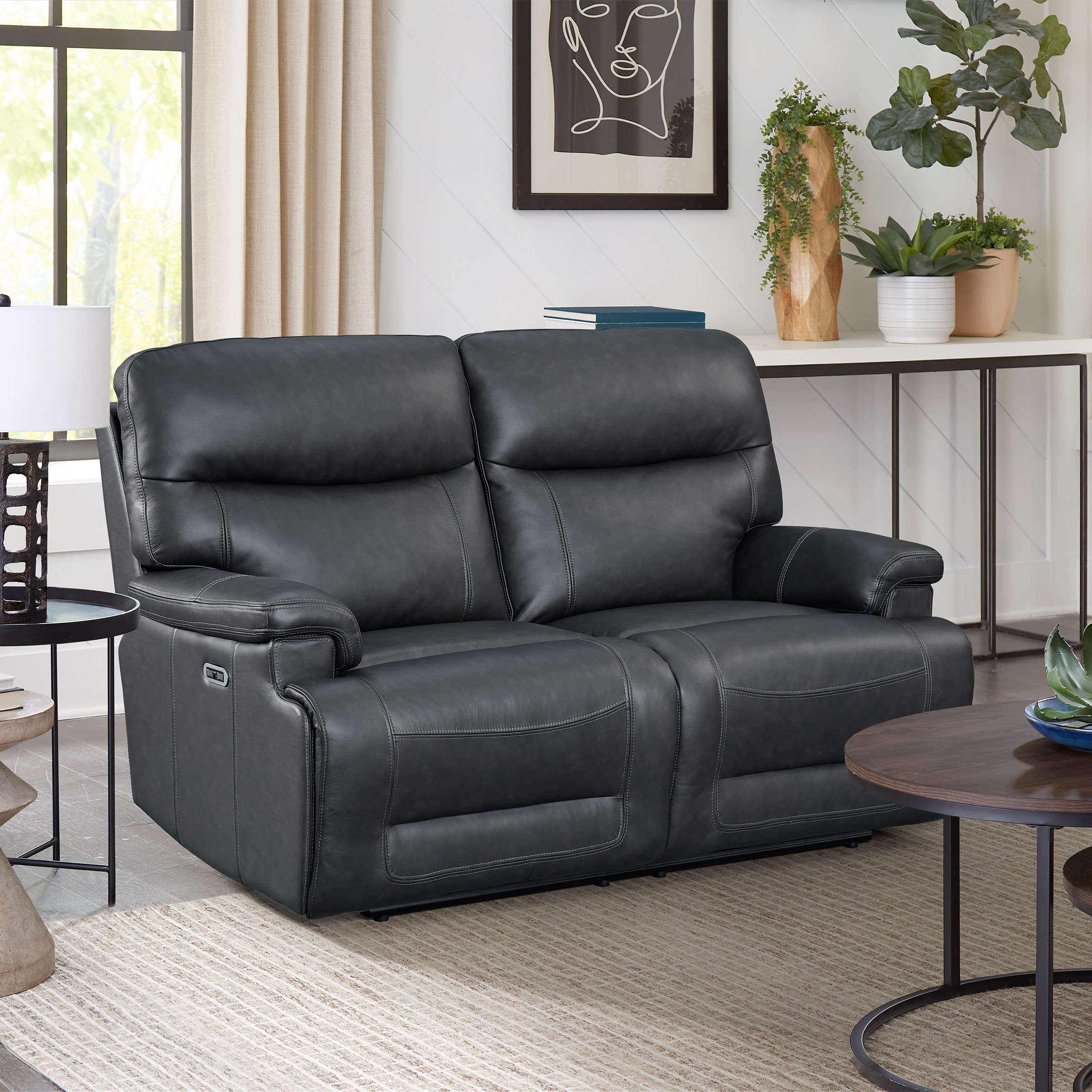Northridge Home Graham Park Power Reclining Top-grain Leather Loveseat