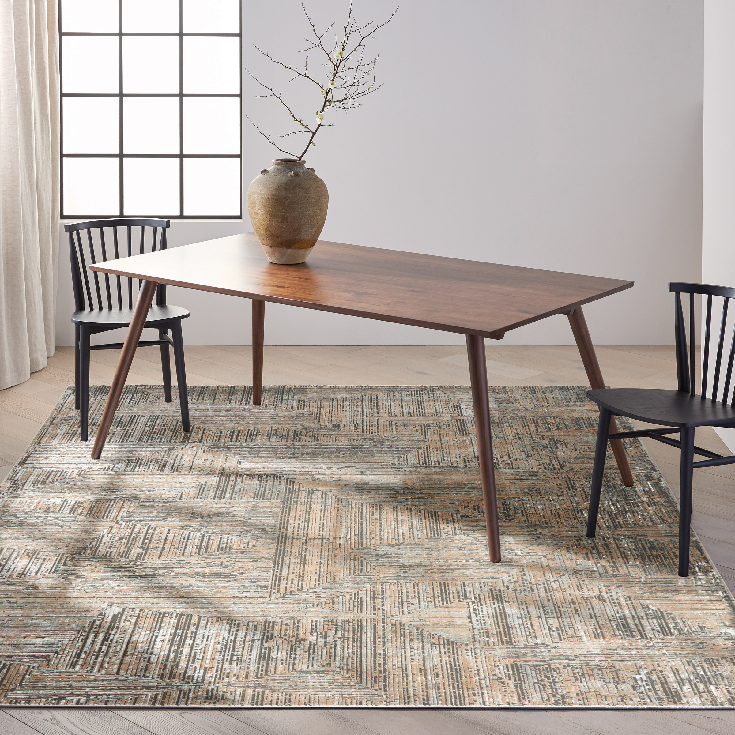 Calvin Klein Luminosity Black Ivory Area Rug  7' 10" x 9' 10"