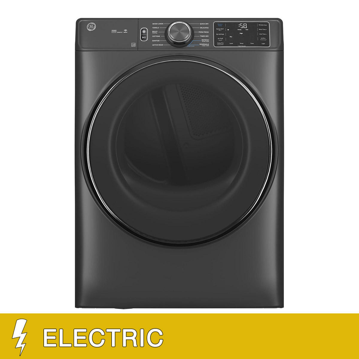 GE 7.8 cu. ft. ELECTRIC Dryer with Steam, Sanitize and Quick Dry Cycles, Reversible Door, WiFi