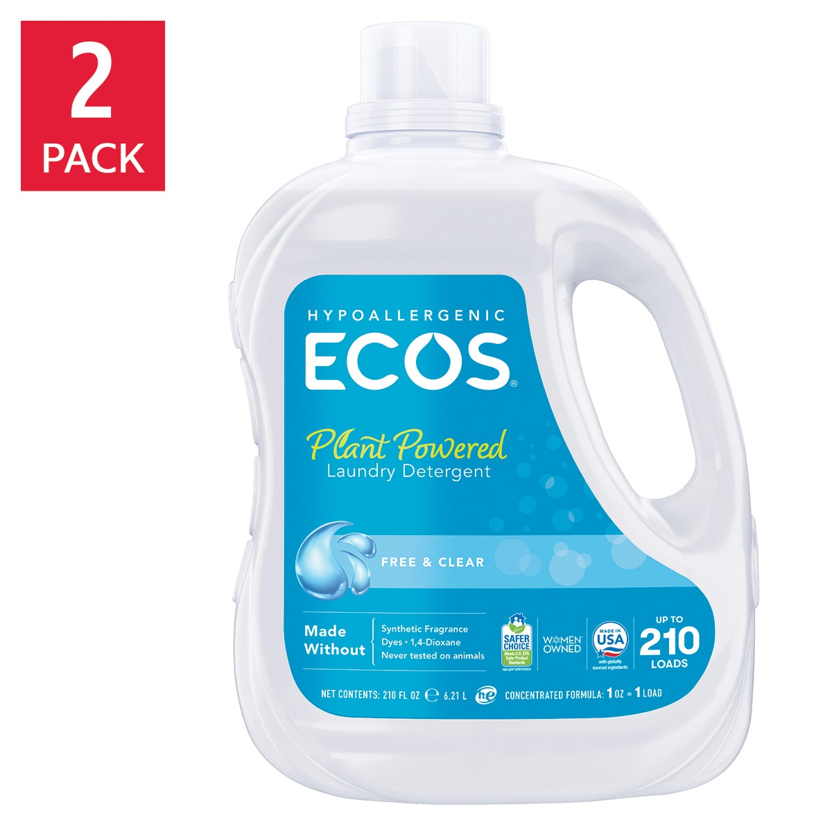 ECOS Liquid Laundry Detergent, Free & Clear, 210 Loads, 210 fl oz, 2 ...
