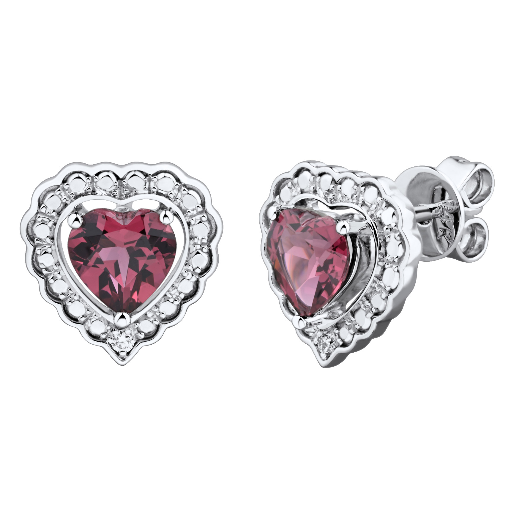 Heart Shaped Garnet and Diamond Earrings (0.01 ctw)