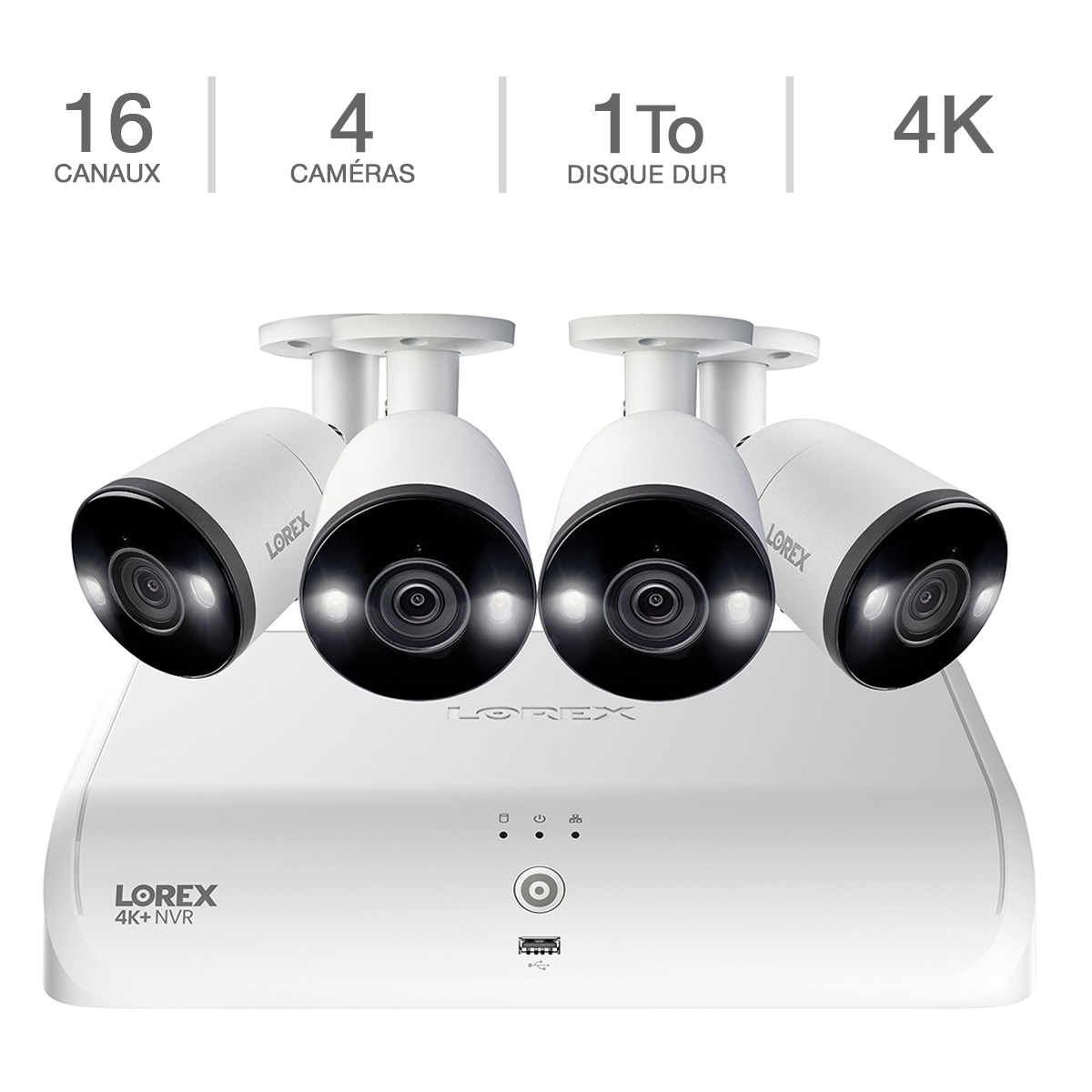 Lorex - Système NVR câblé Fusion 4K à 16 canaux et 1 To avec quatre caméras de dissuasion intelligentes