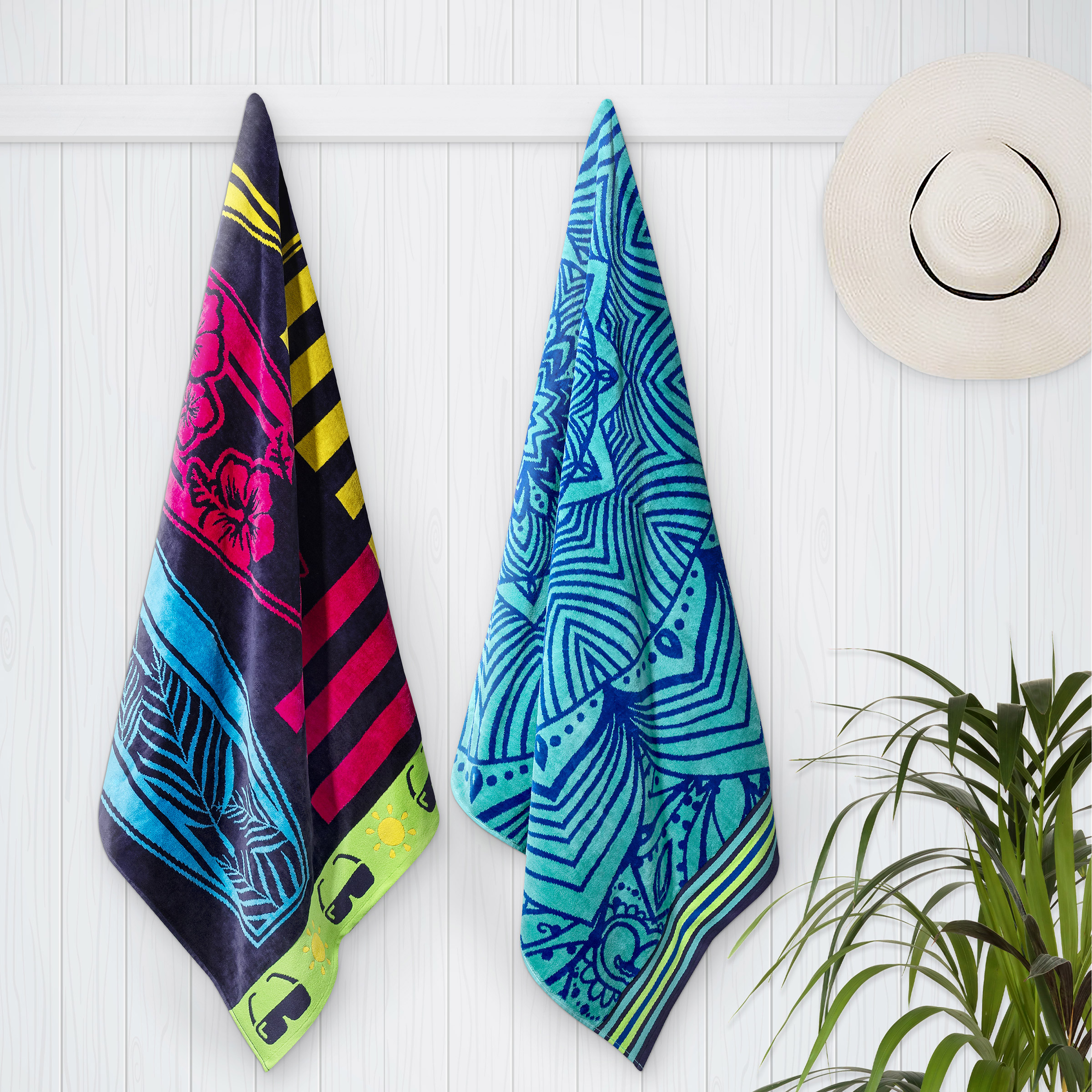 Surfing & Cool Mandala Jacquard Beach Towel 2-pack