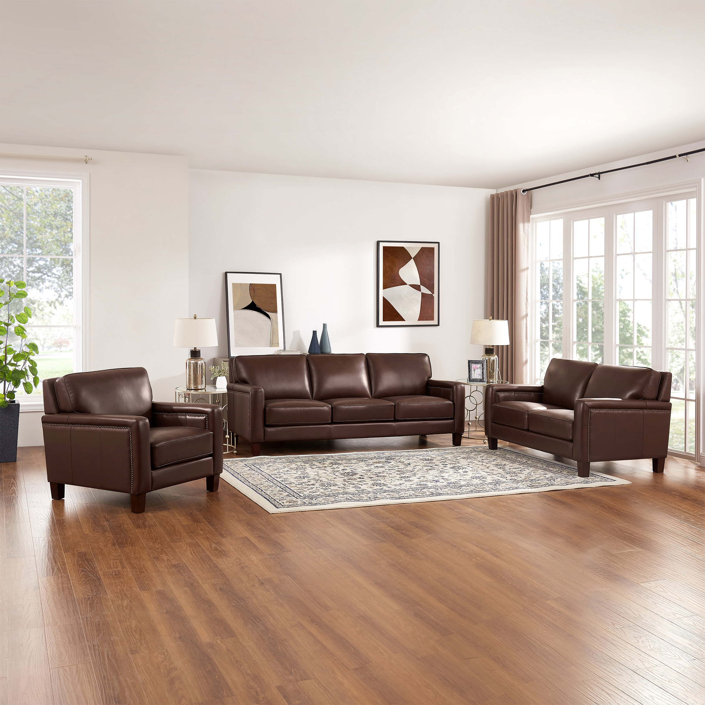 Prospera Home Willow 3-piece Top Grain Leather Living Room Set