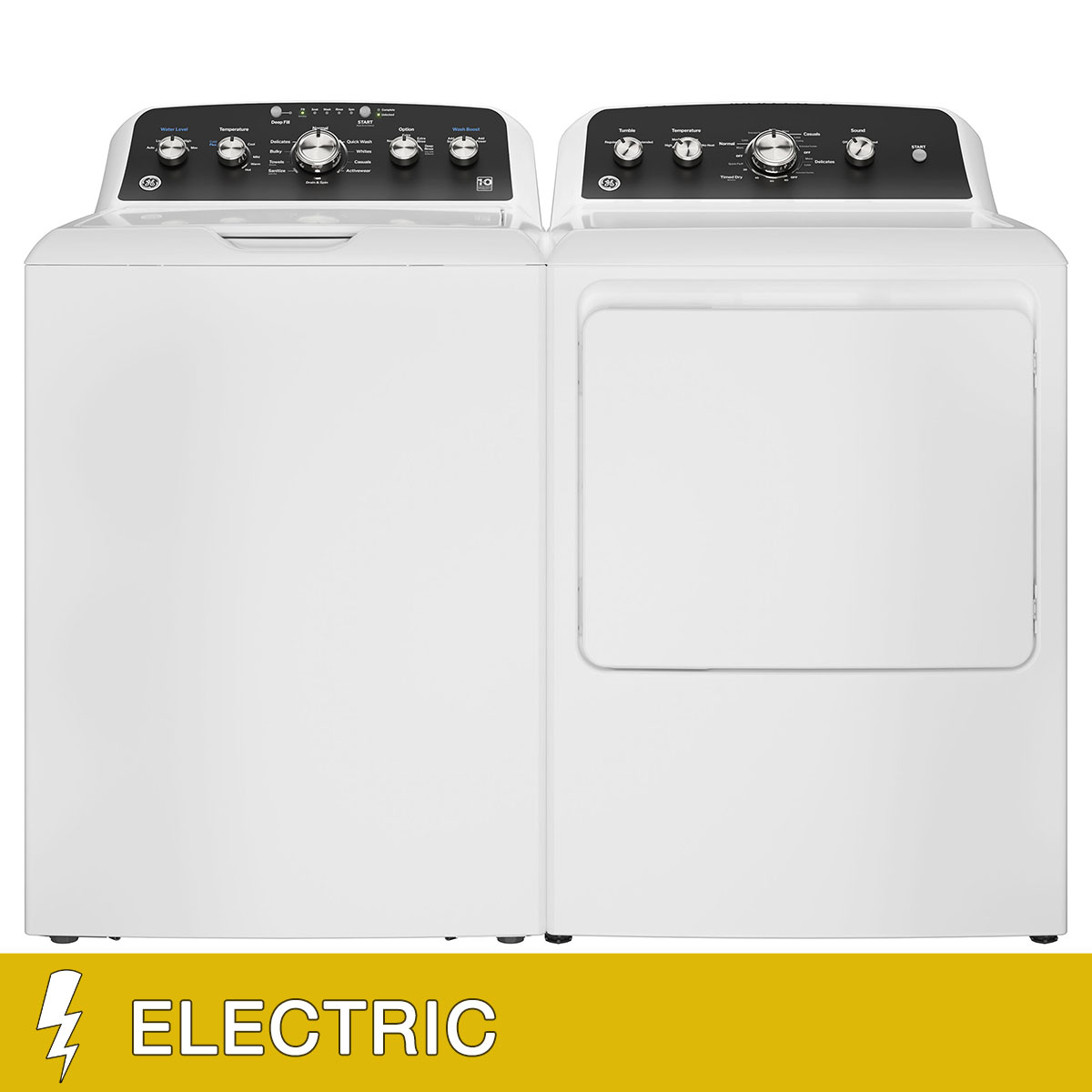 GE 4.5 cu. ft. Washer with Stainless Steel Basket and 7.2 cu. ft. ELECTRIC Dryer Package with 120 ft. Venting