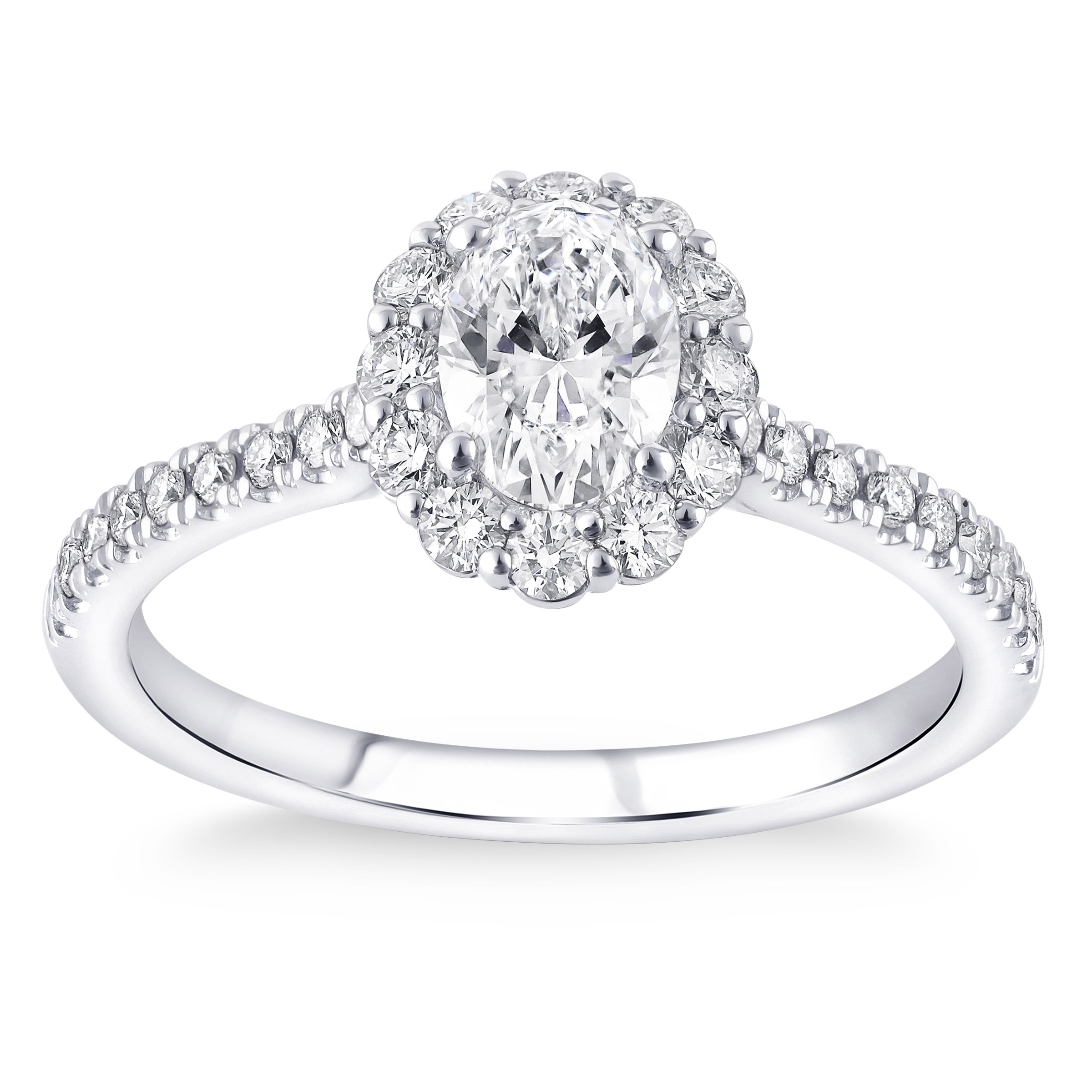 Oval Cut & Round Brilliant 1.15 ctw VS2 Clarity  H Color Diamond Platinum Halo Ring