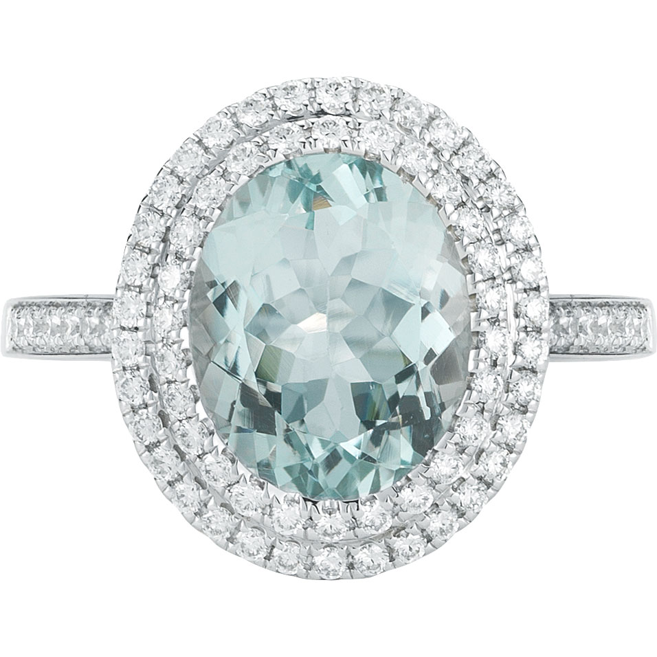 Oval Cut Aquamarine and Diamond Ring (0.49 ctw)