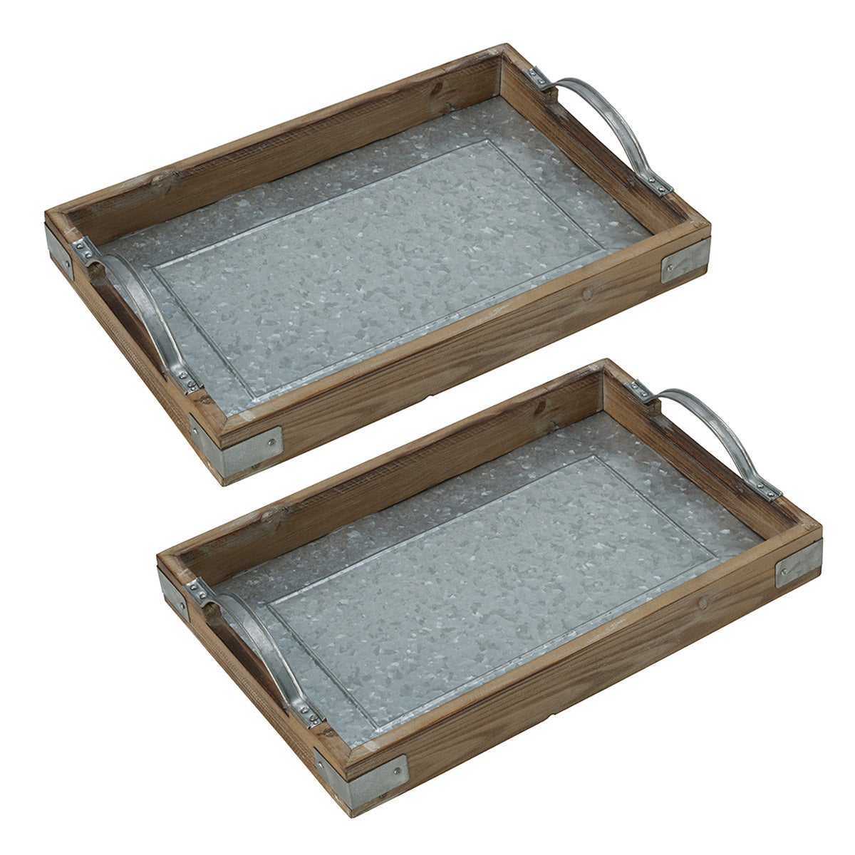 2-piece Galvanized Steel & Wood Tray Set | Costco