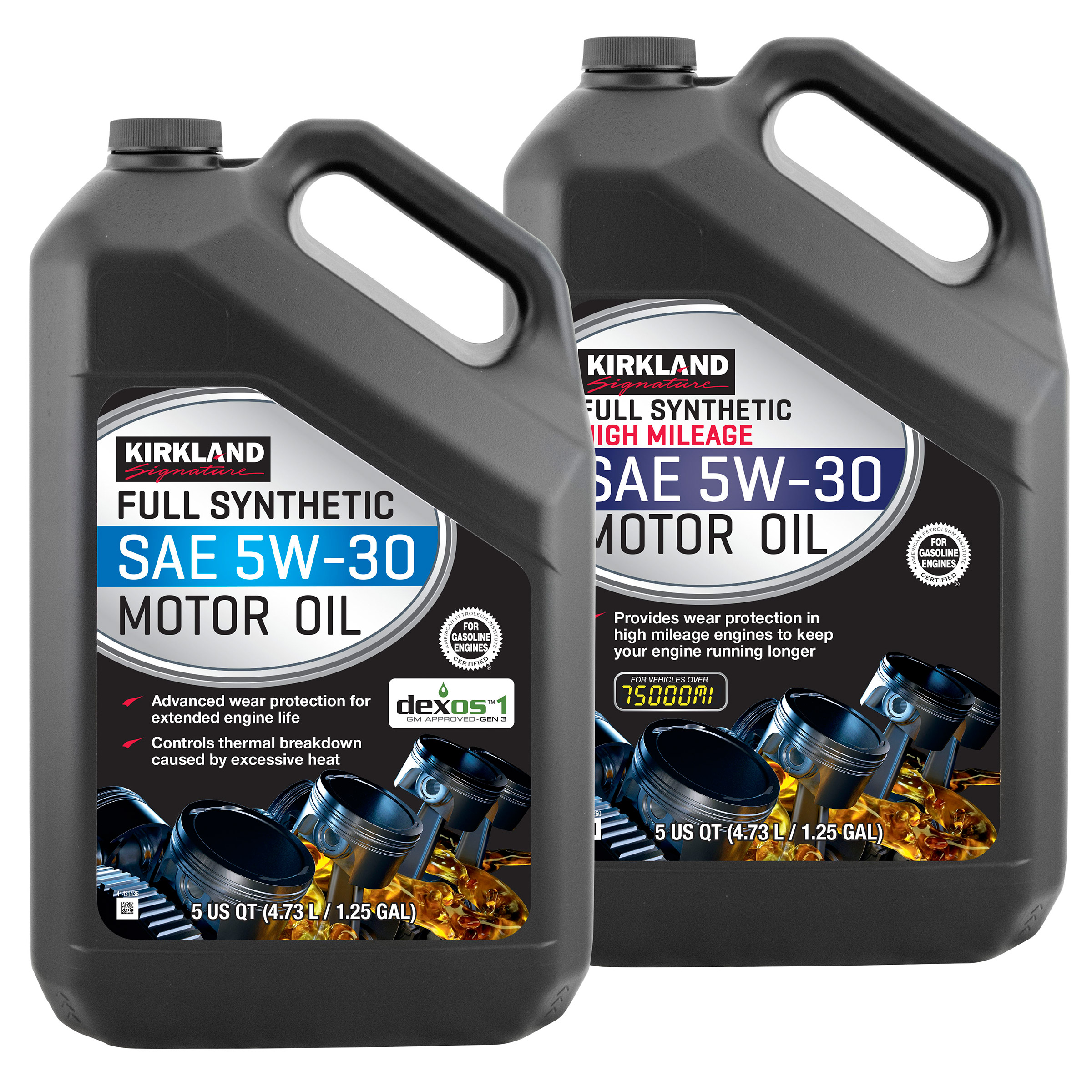 Kirkland Signature 5W-30 Full Synthetic and 5W-30 High Mileage Full Synthetic Motor Oil 5-Quart  4-pack