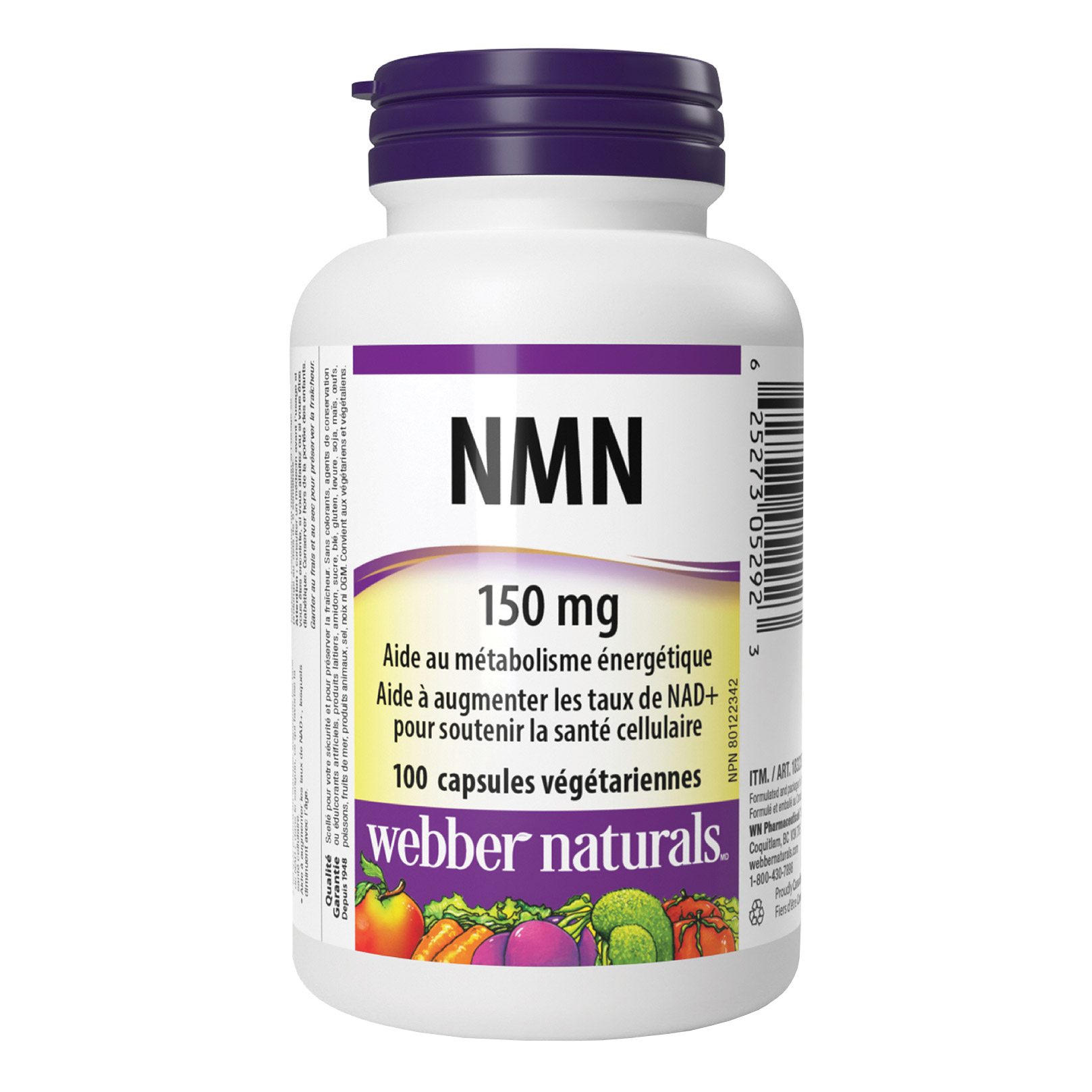 webber naturals NMN (mononucléotide de nicotinamide) 150 mg, 100 capsules végétariennes