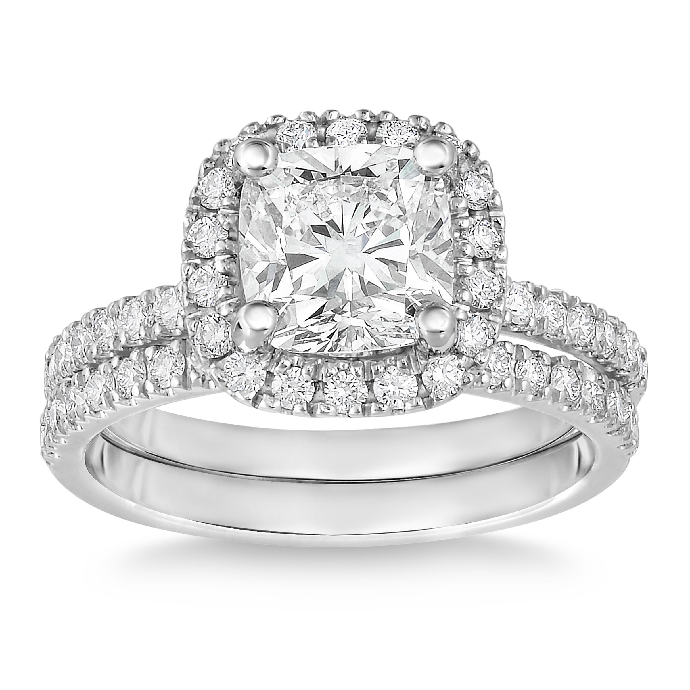 Cushion Cut 1.60 ctw VS2 Clarity  I Color Diamond Platinum Wedding Set