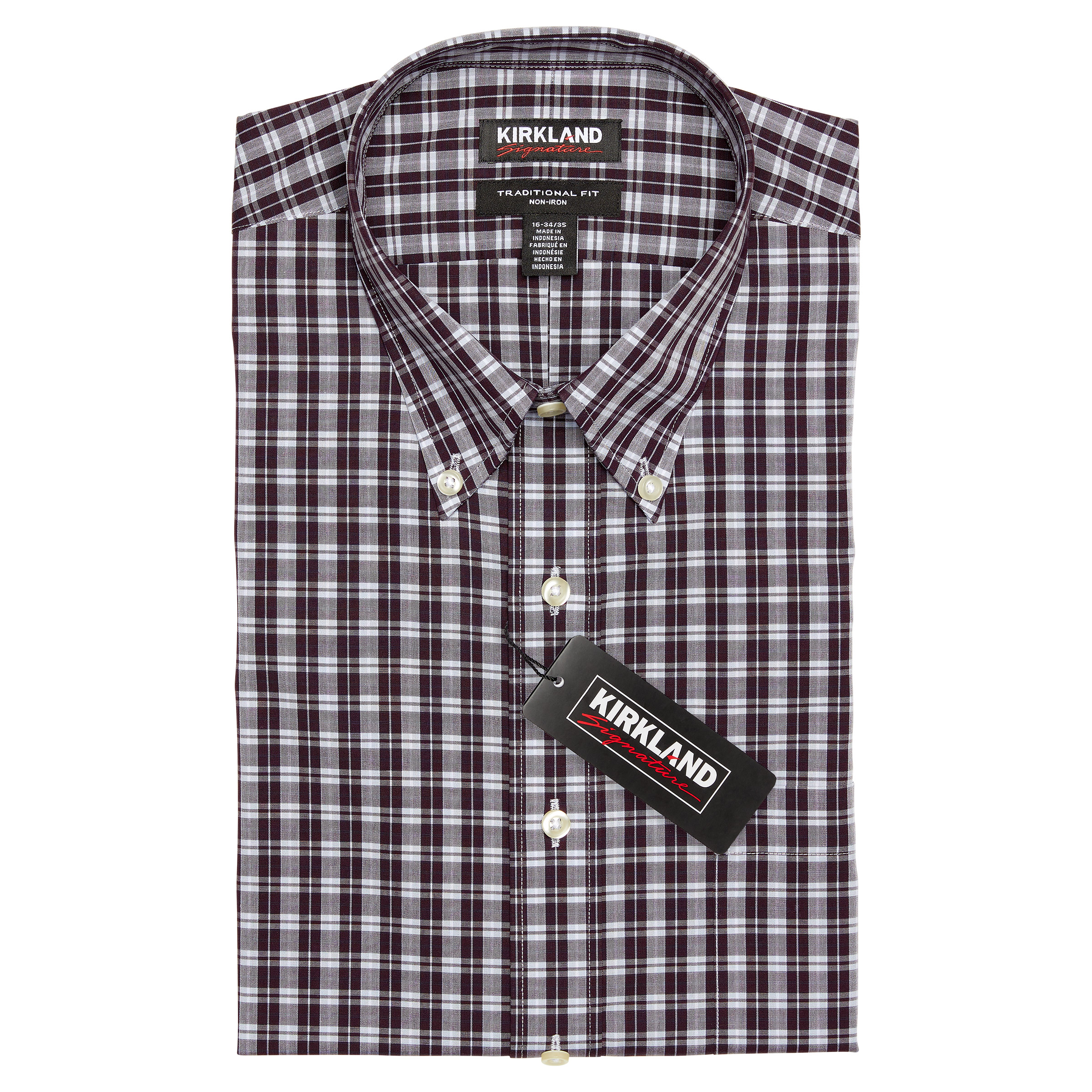 Kirkland Signature Men's Traditional Fit Dress Shirt, Dark Maroon/Gray  Graph | Costco