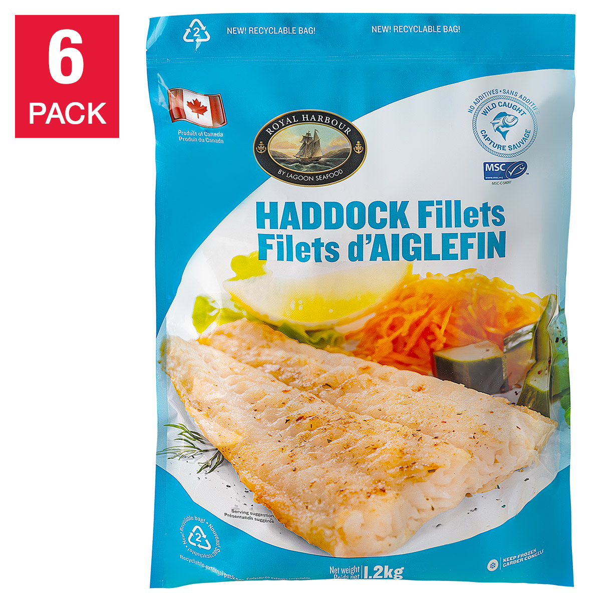 Royal Harbour Wild Haddock Fillet Skin-off, 6 × 1.2 kg