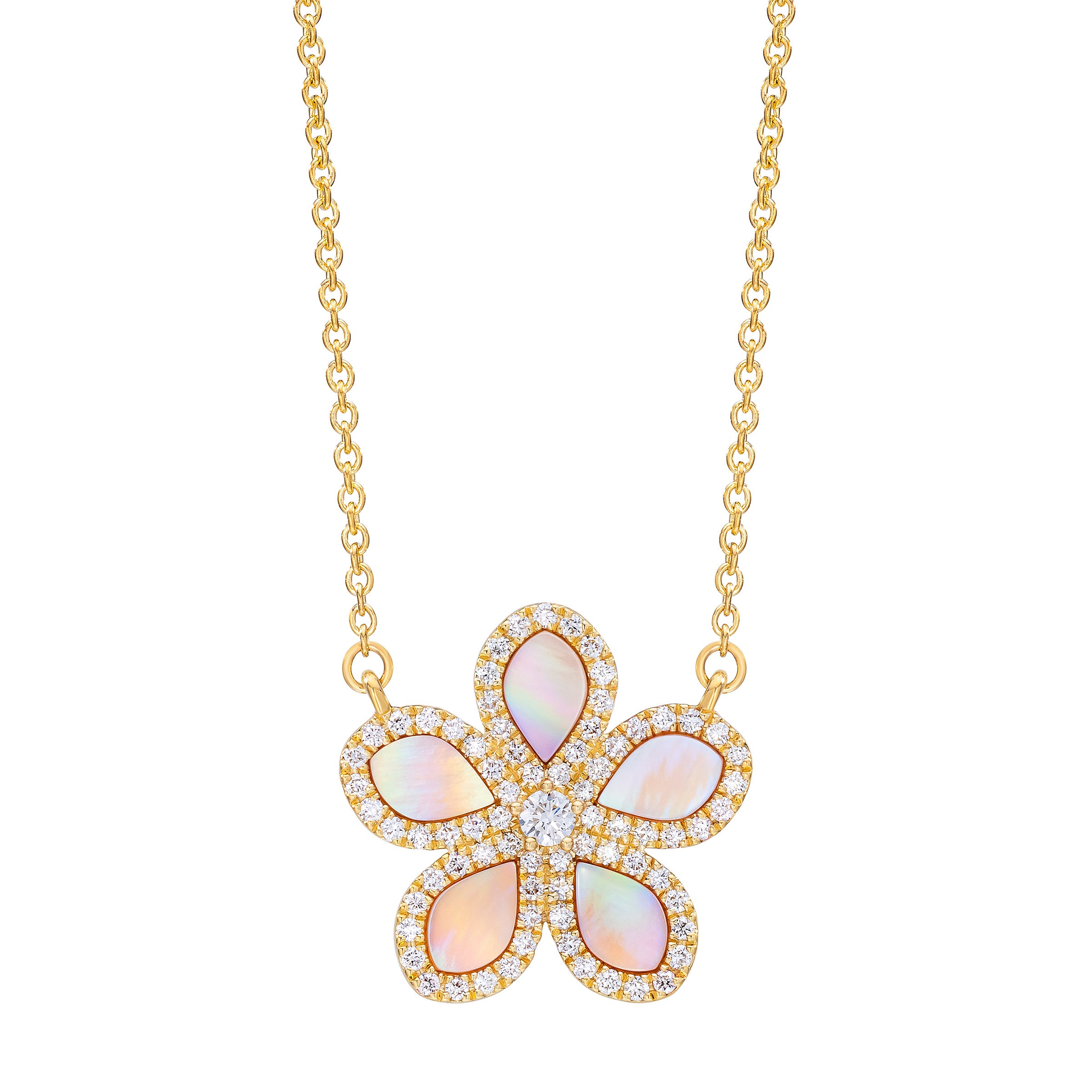 Mother of Pearl & Diamond 14kt Yellow Gold Flower Necklace | Costco