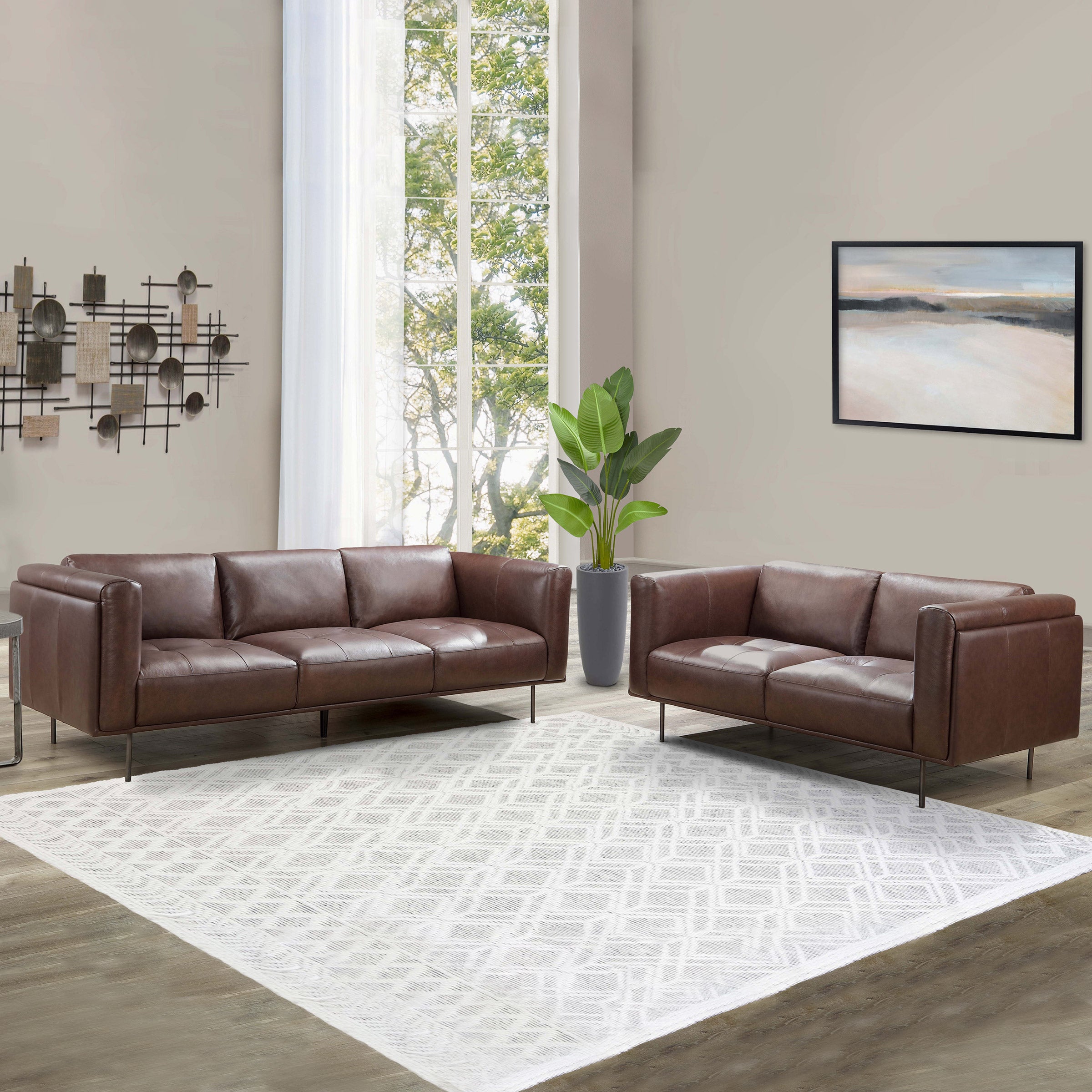 SLOW Rubono ダークブラウン Navarro Dark Brown 2-Piece Upholstered Reclining Sofa Set – Luna