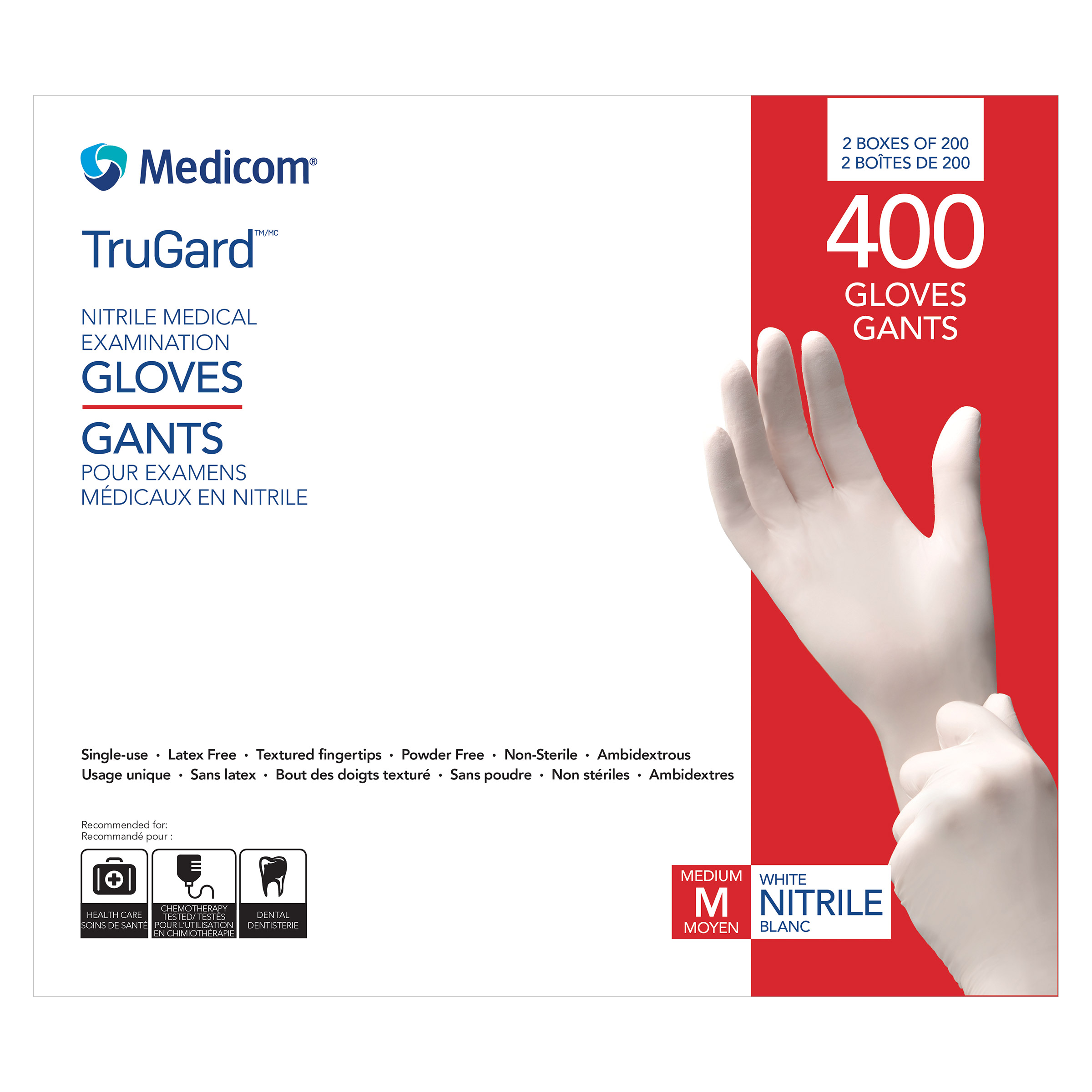 TruGard Nitrile Medical Examination Gloves, 2-pack of 200, Small - Large