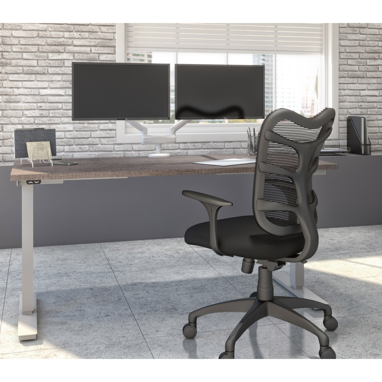 Bestar Upstand 30" x 60" Adjustable Height Desk with Monitor Arms