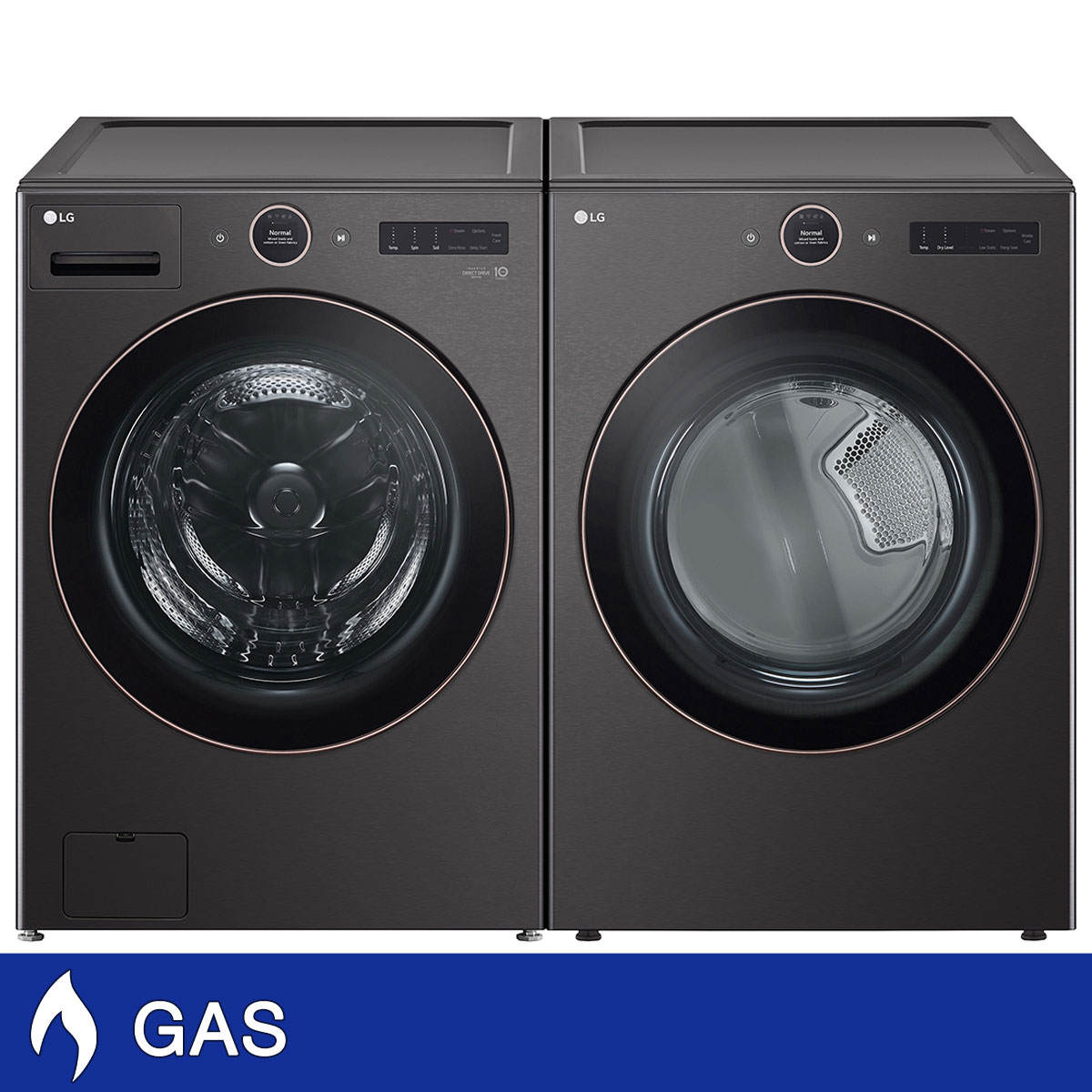 LG 5.0 cu. ft. Mega Capacity Smart Front Load Washer with TurboWash 360 and 7.4 cu. ft. GAS Dryer with AI Sensor Dry and TurboSteam