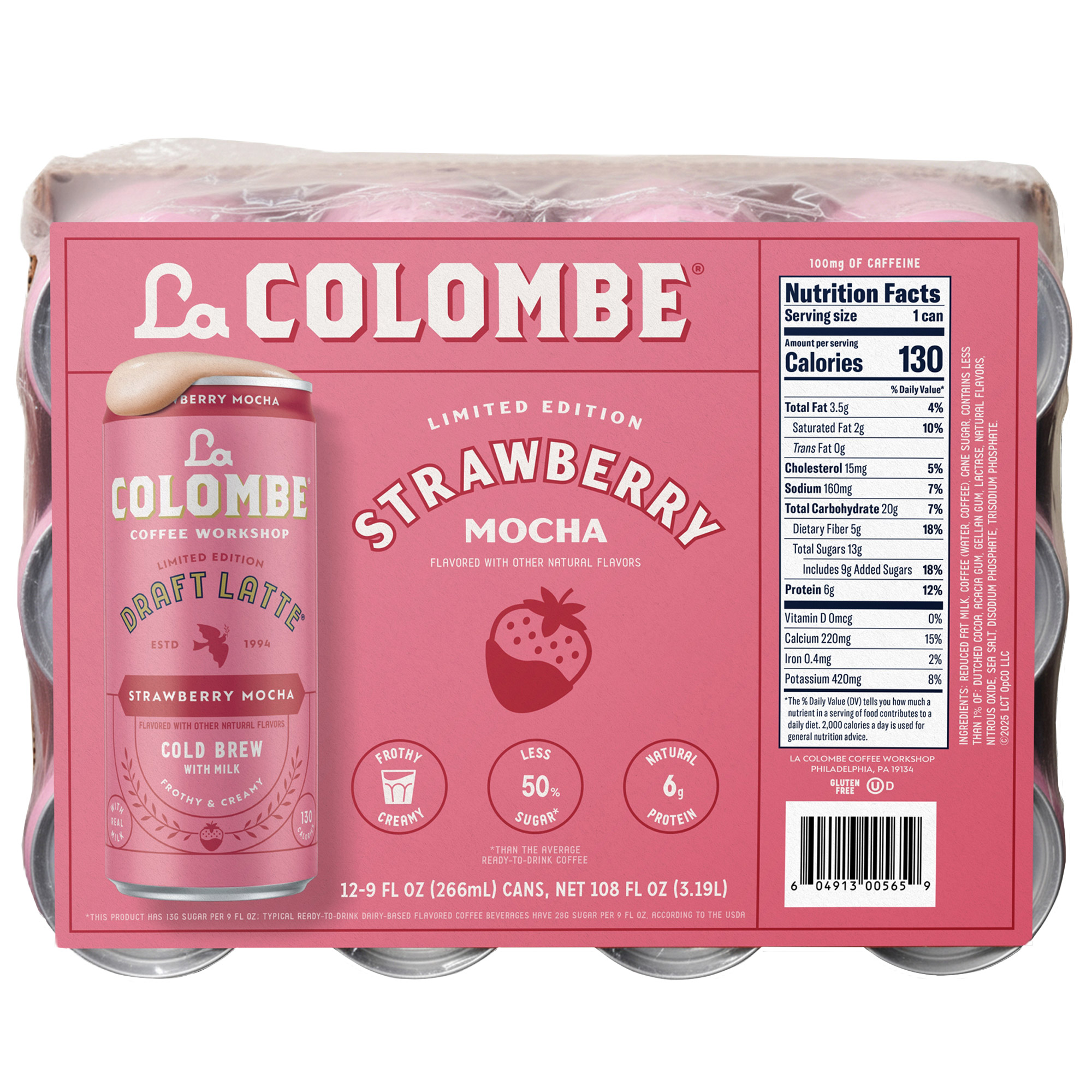 La Colombe Draft Latte Cold Brew Coffee, Strawberry Mocha, 9 fl oz