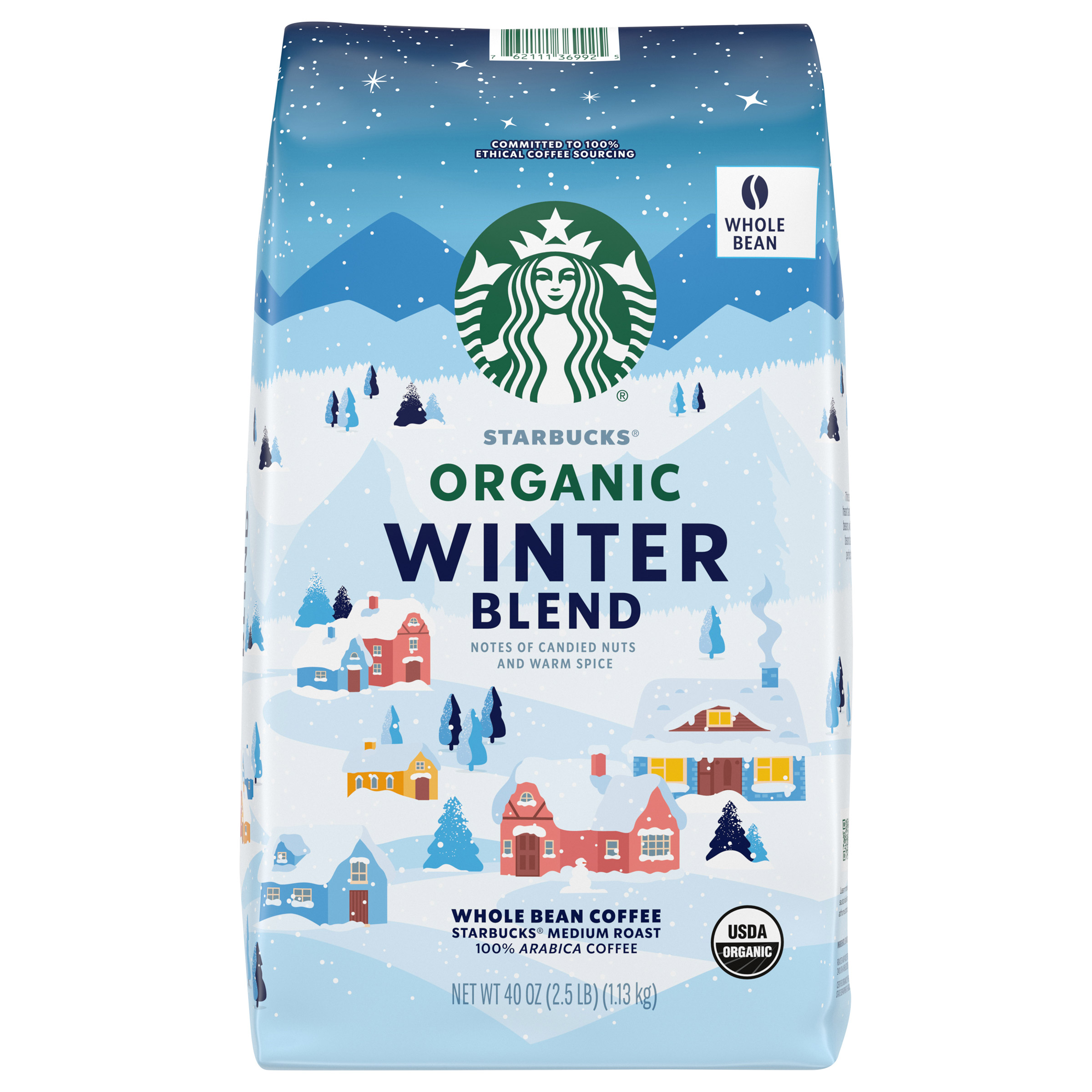Starbucks Organic Winter Blend Whole Bean Coffee, Medium, 2.5 lbs