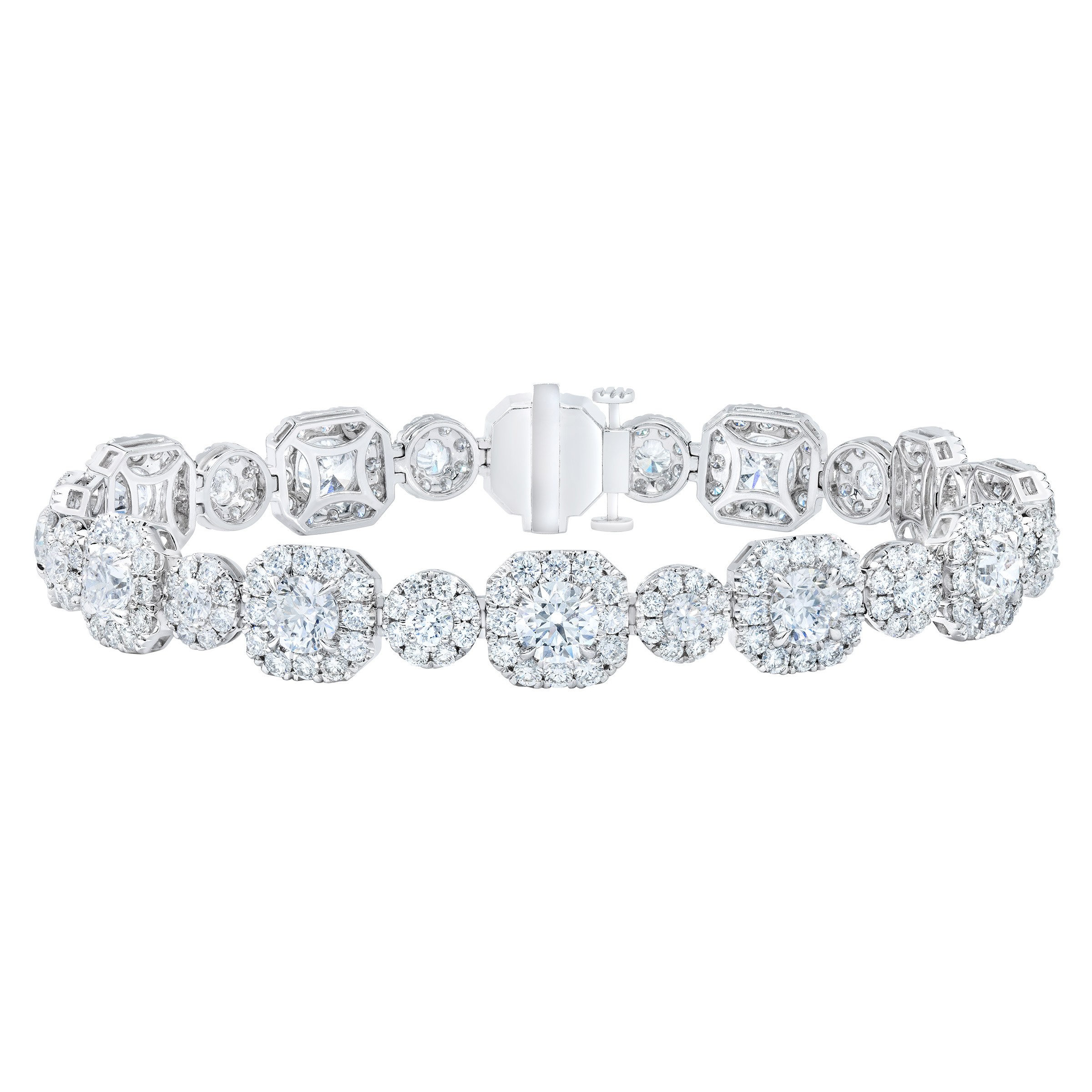 Round Brilliant 12.00 ctw VS2 Clarity  I Color Diamond 14kt White Gold Halo Bracelet