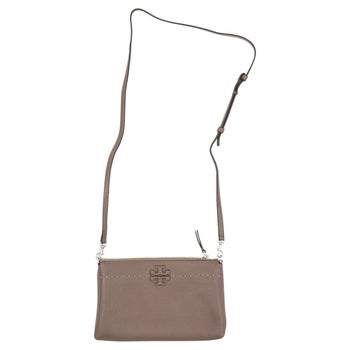 Tory Burch Mcgraw Top Zip Crossbody, Silver Maple | Costco Tory Burch Mcgraw Top Zip Crossbody, Silver Maple | Costco