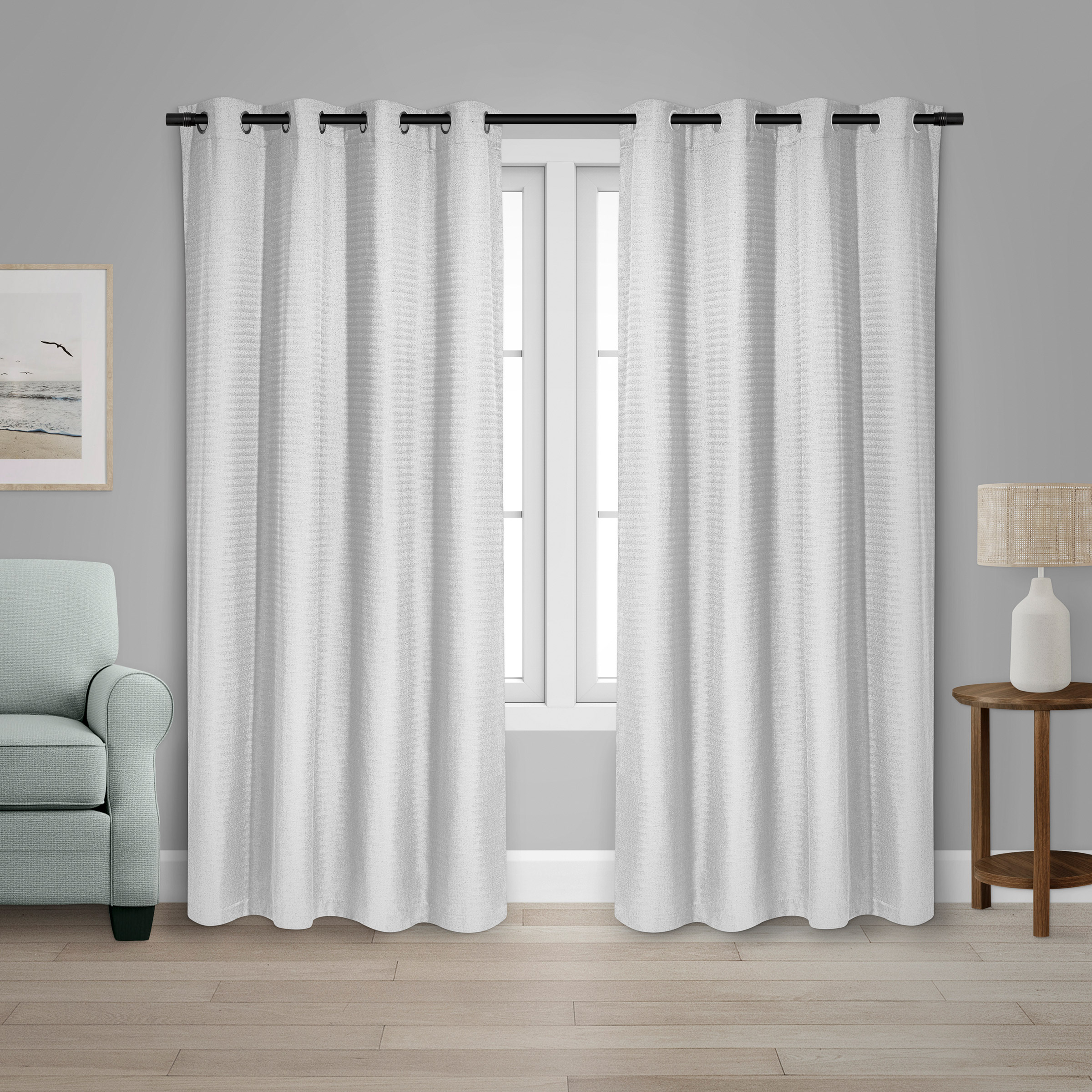 Safdie & Co. Herringbone Light Filtering Curtain Panel, 2 panel