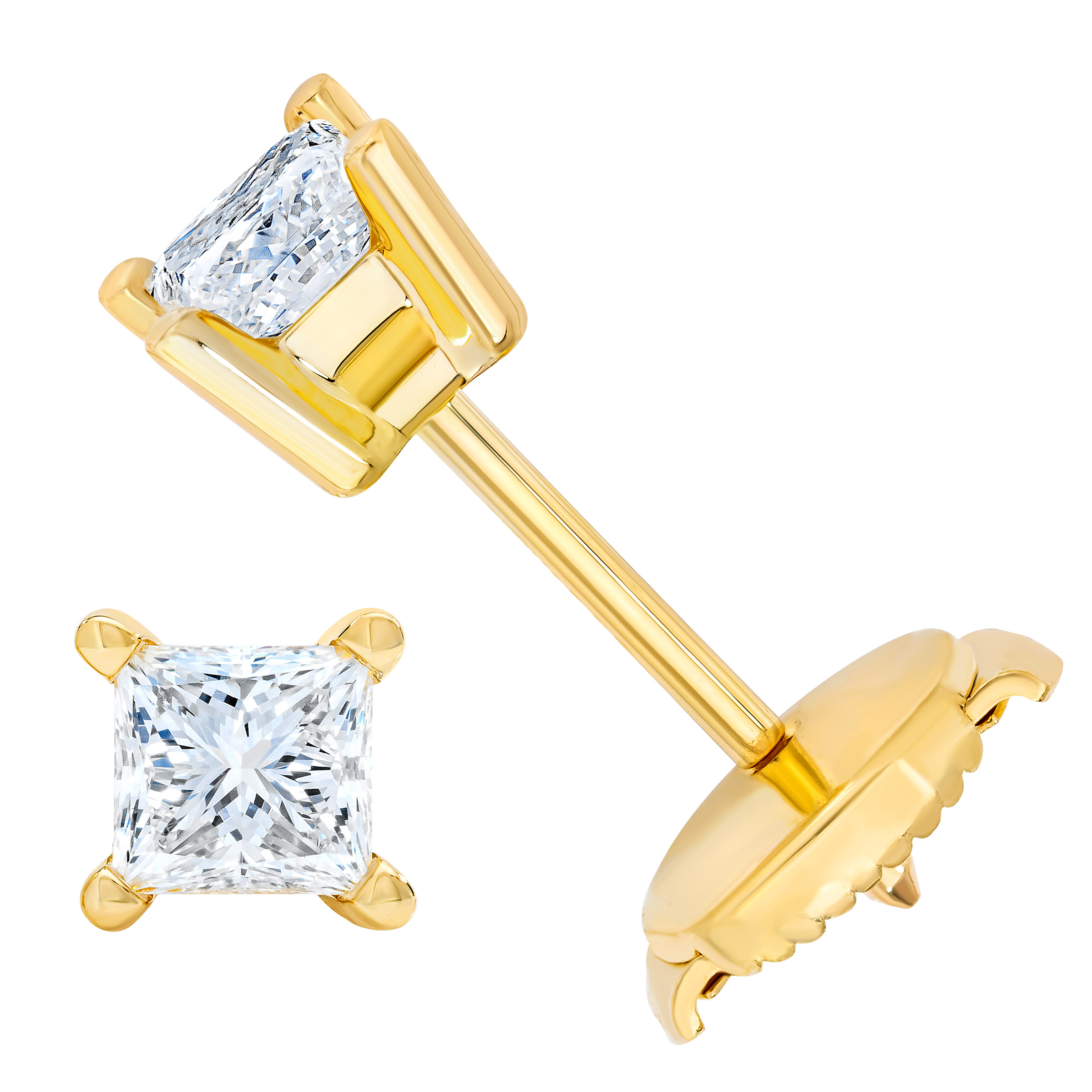 Princess Cut 0.50 ctw VS2 Clarity  I Color Diamond 14kt Gold Stud Earrings