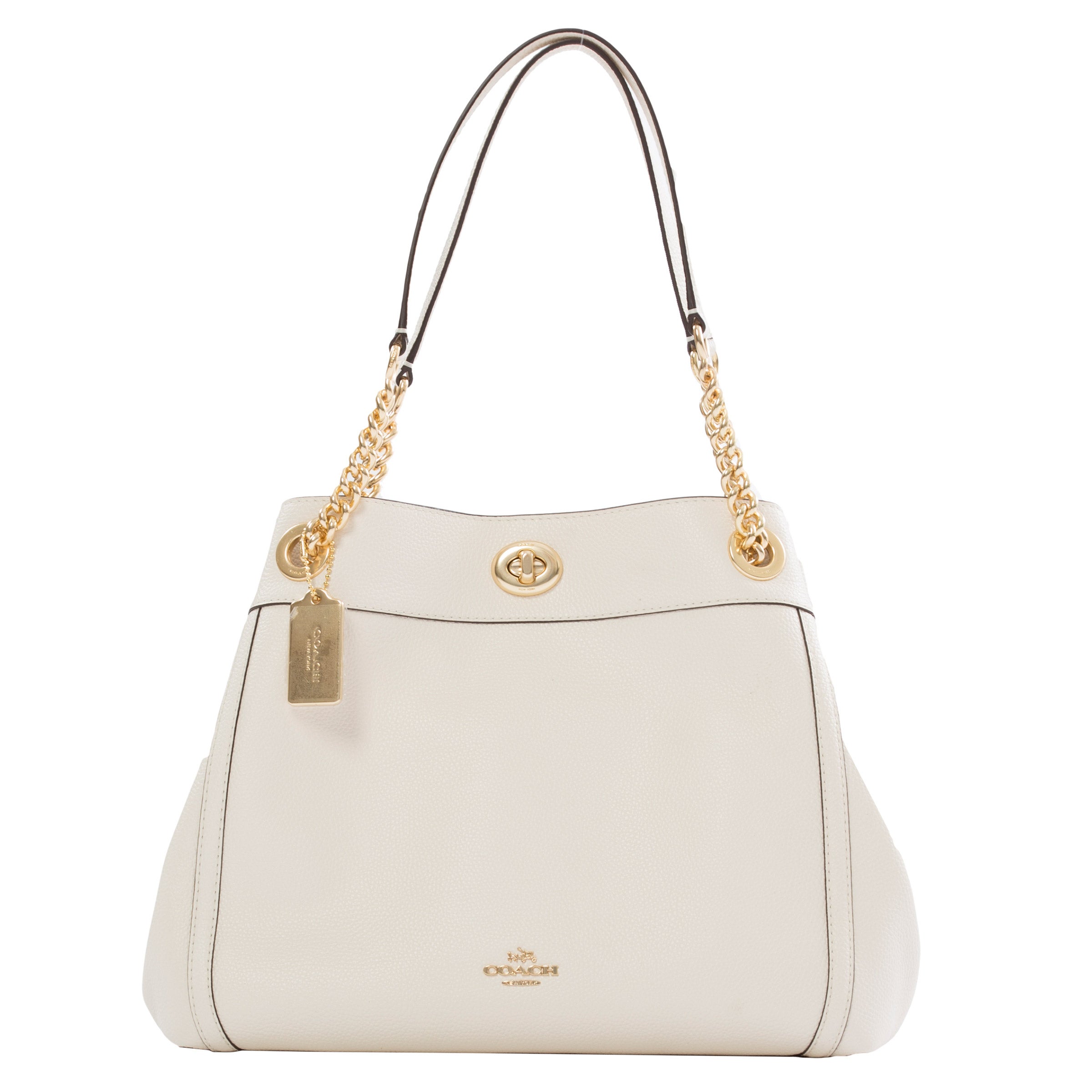 Coach Leather Turnlock Edie Shoulder Bag, Chalk | Costco