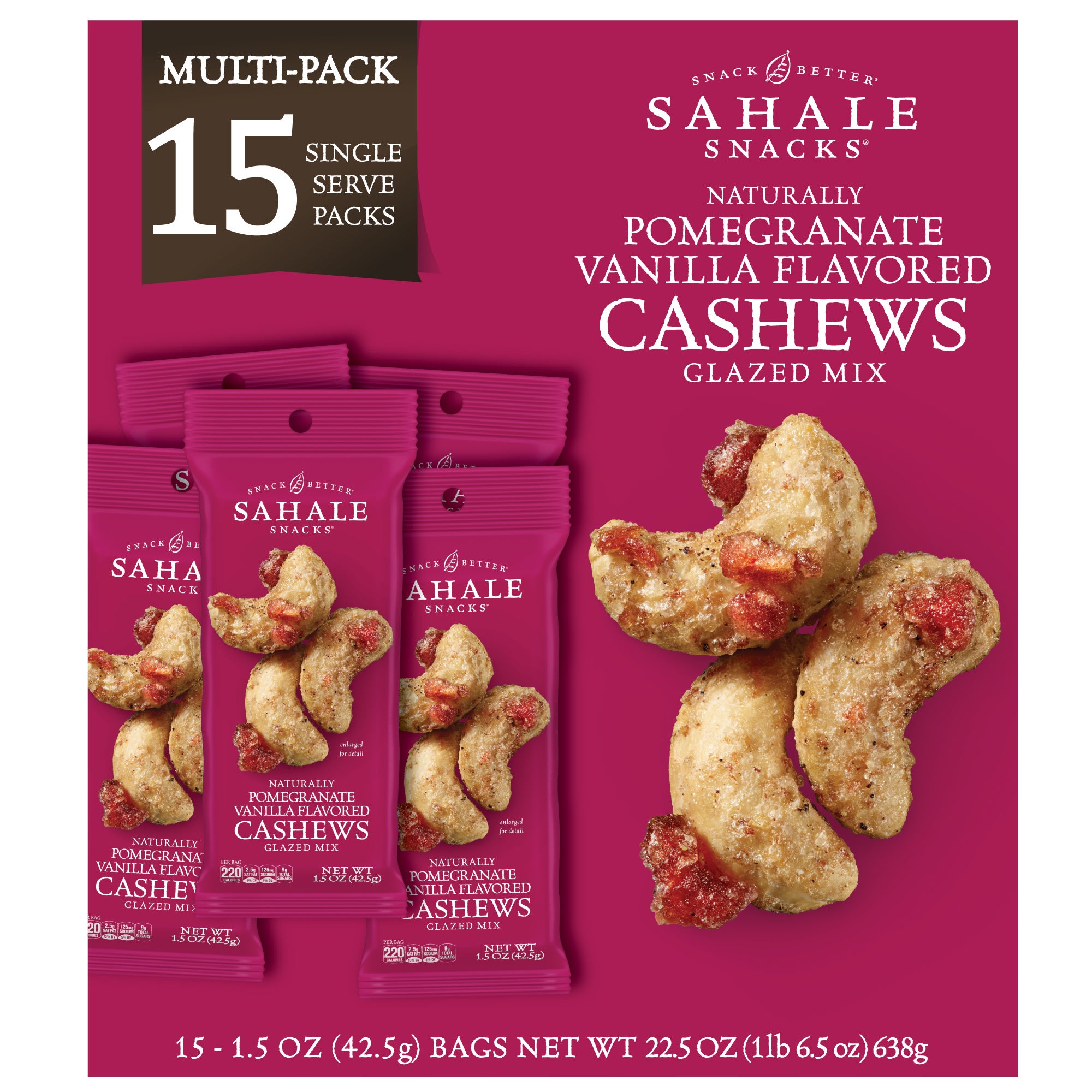 Sahale Snacks Cashews Glazed Mix, Pomegranate Vanilla, 1.5 oz, 15