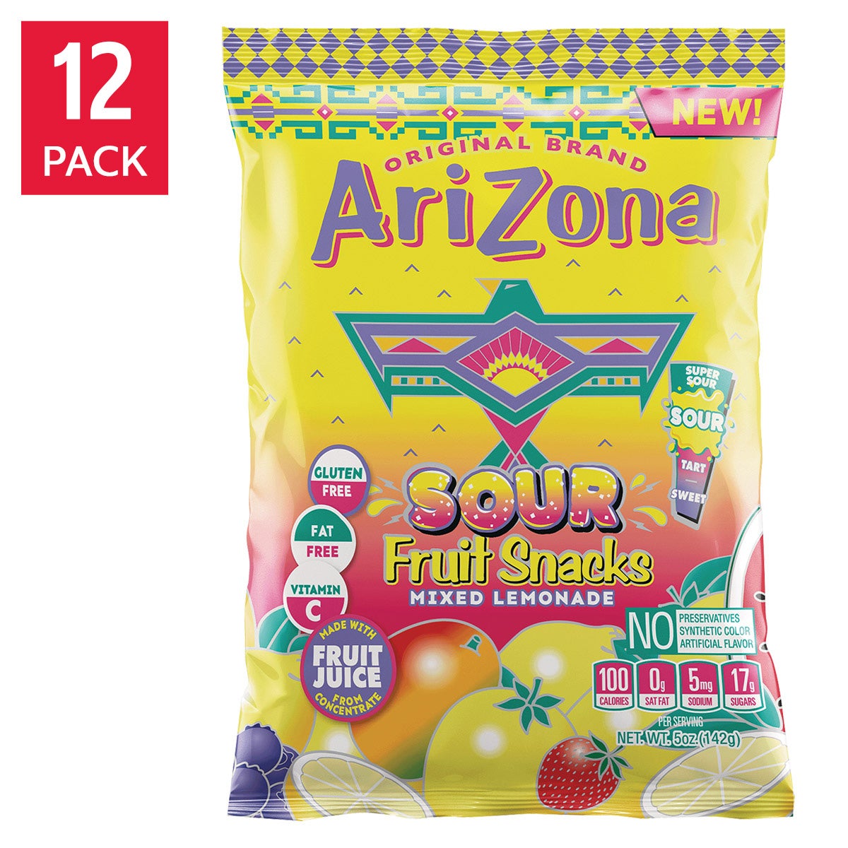 Arizona Sour Fruit Snacks, Mixed Lemonade, 5 oz, 12-count | Costco