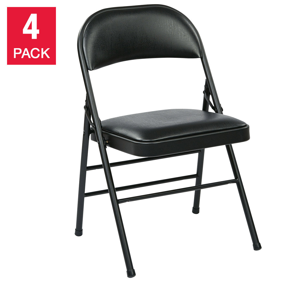 Office Star Black Vinyl Padded Folding Chair, 4-pack