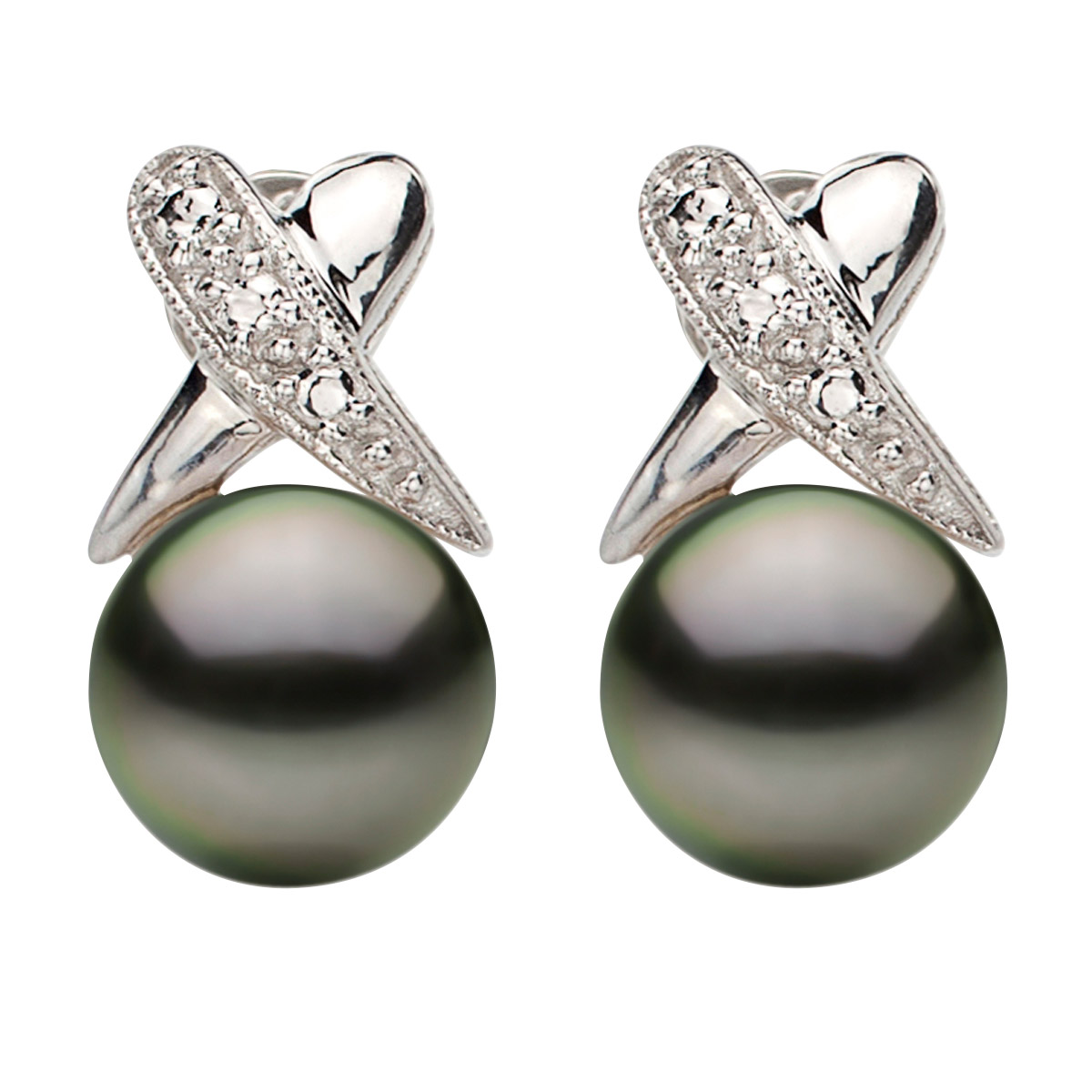 10.0 - 11.0 mm Cultured Tahitian Pearl and Diamond Earrings (0.04 ctw)