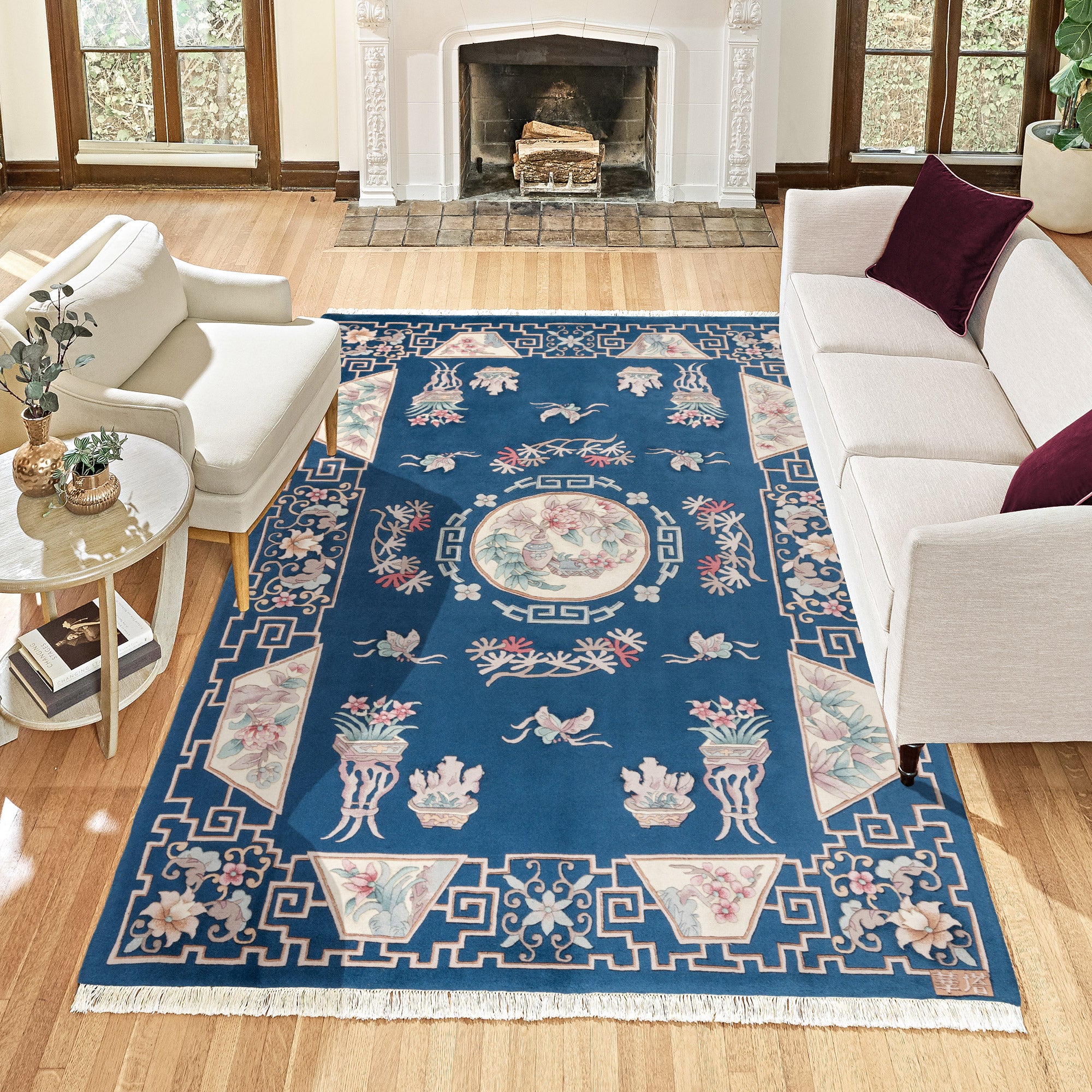 RILY Rag Mat ラグマット　青 Pagoda Hand Knotted Rug Collection, Sybil | Costco