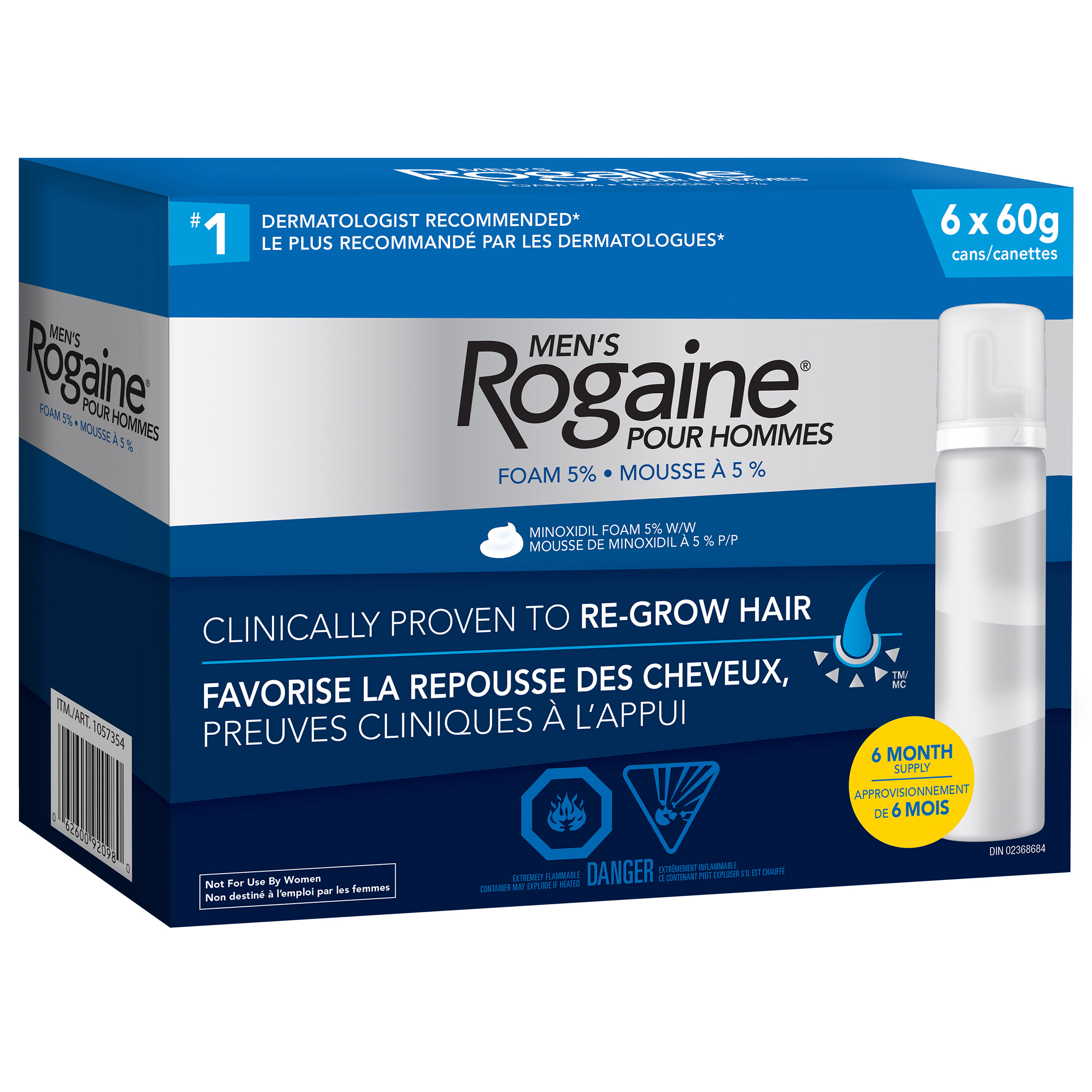 Rogaine - Mousse de repousse des cheveux pour hommes avec 5 % Minoxidil, 6 x 60 g