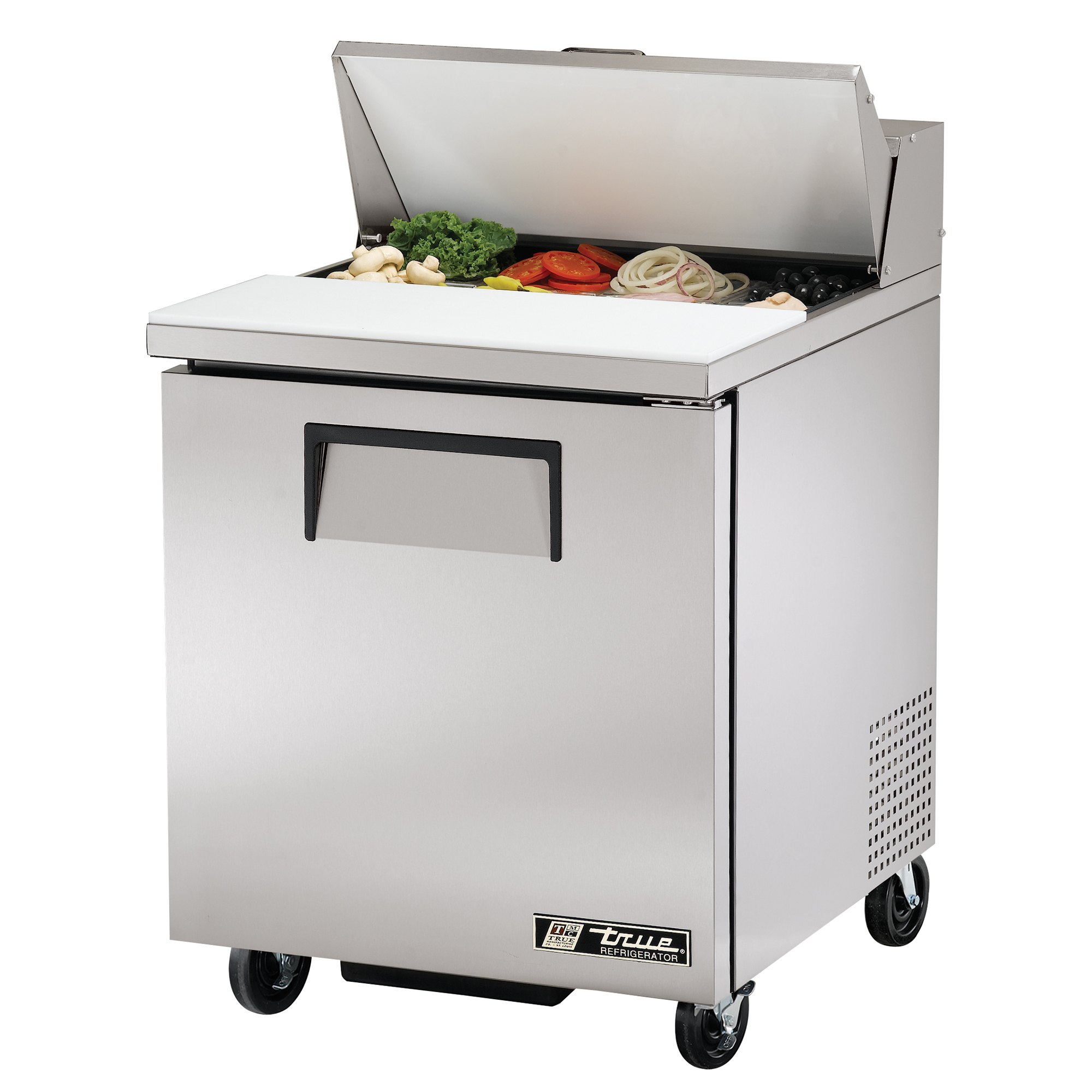 True 27 in. 6.5 cu ft. Commercial Stainless Steel 8 Pan Prep Table Refrigerator